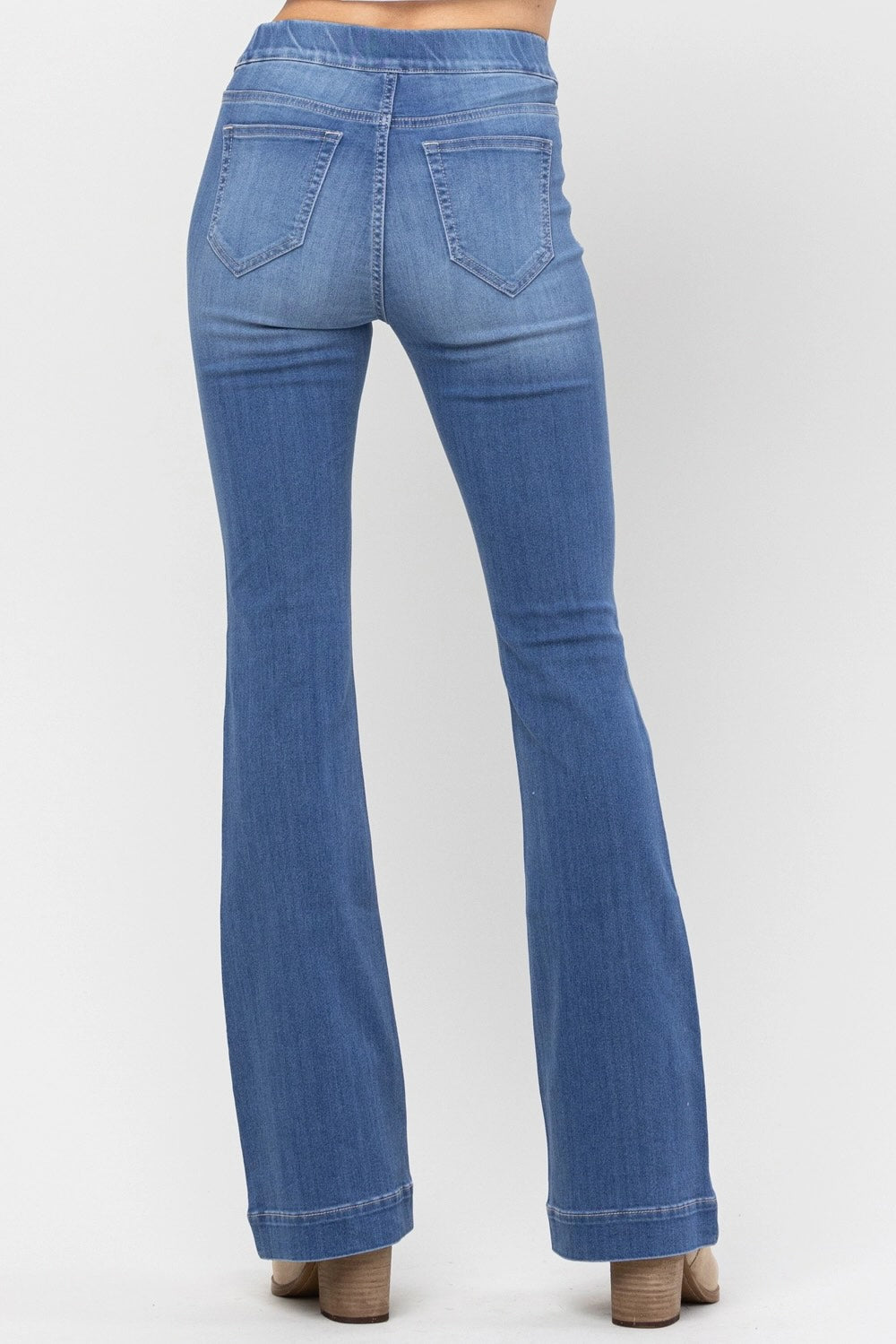 LIGHT BLUE DENIM PULL ON FLARES