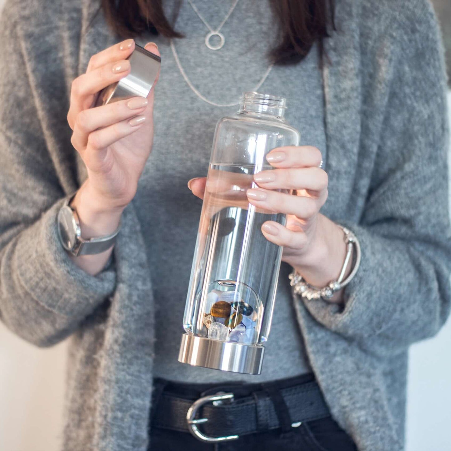 VIA GLASS CRYSTAL GEM WATER BOTTLE FIVE ELEMENTS