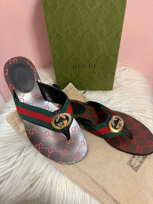Gucci Kika Web Thong Sandal with Red GG Insole