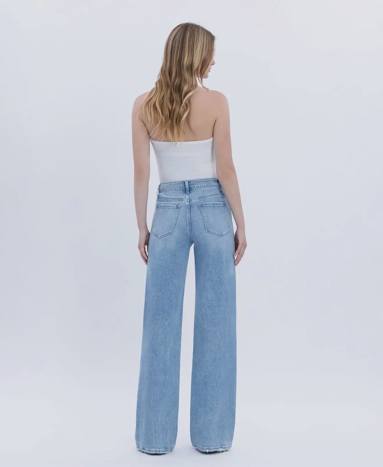 High rise full length wide jeans advantageous