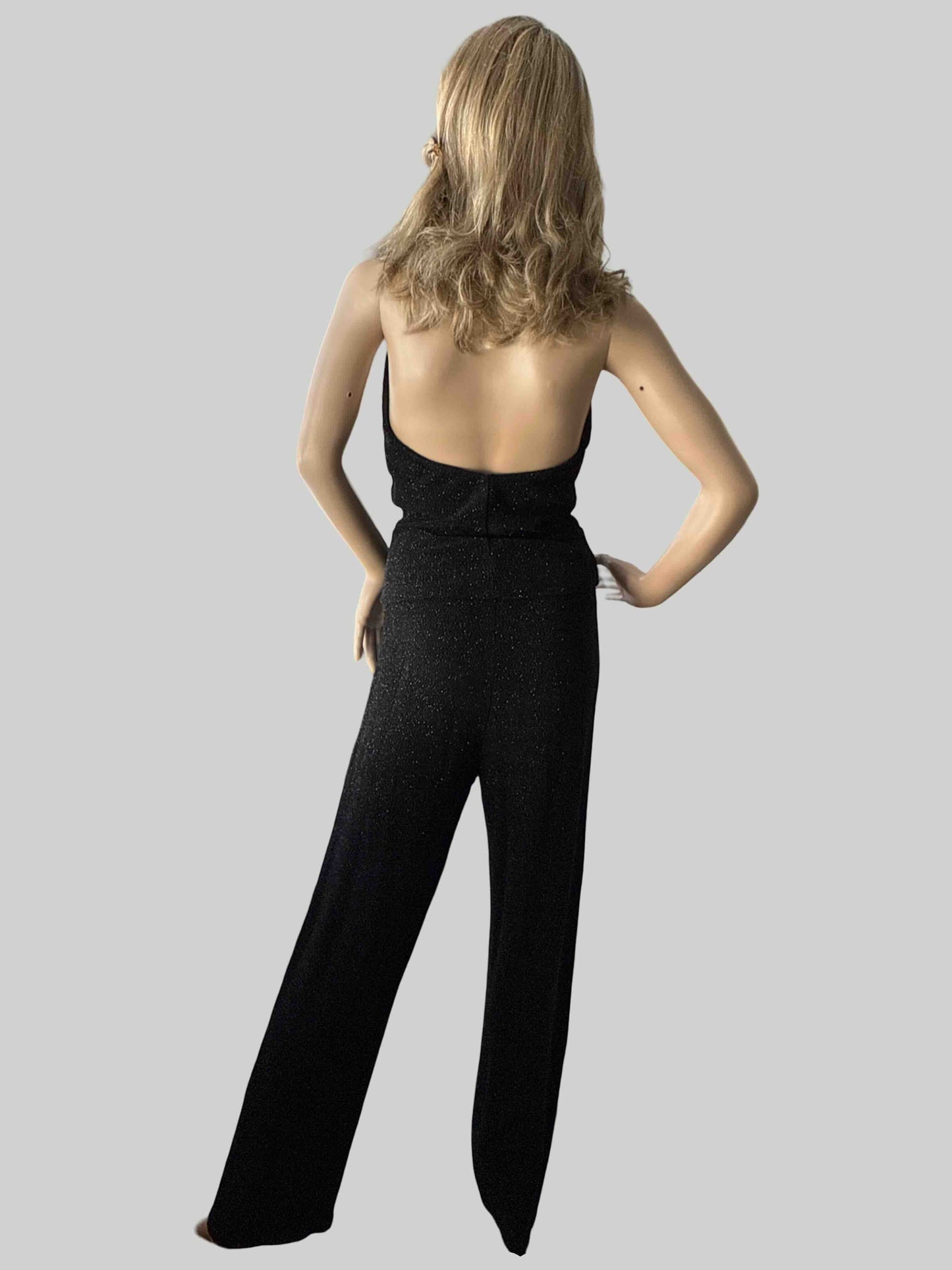 BARI JAY BLACK LUREX HALTER TOP AND MATCHING PANTS