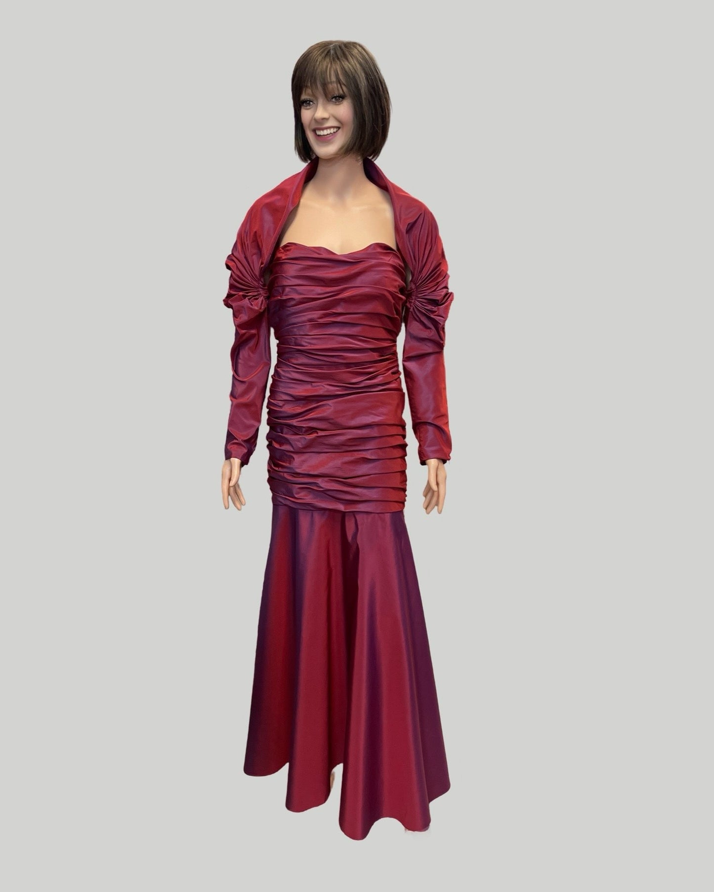 TADASHI VINTAGE BORDEUX RUCHED GOWN WITH MATCHING JACKET SZ 8
