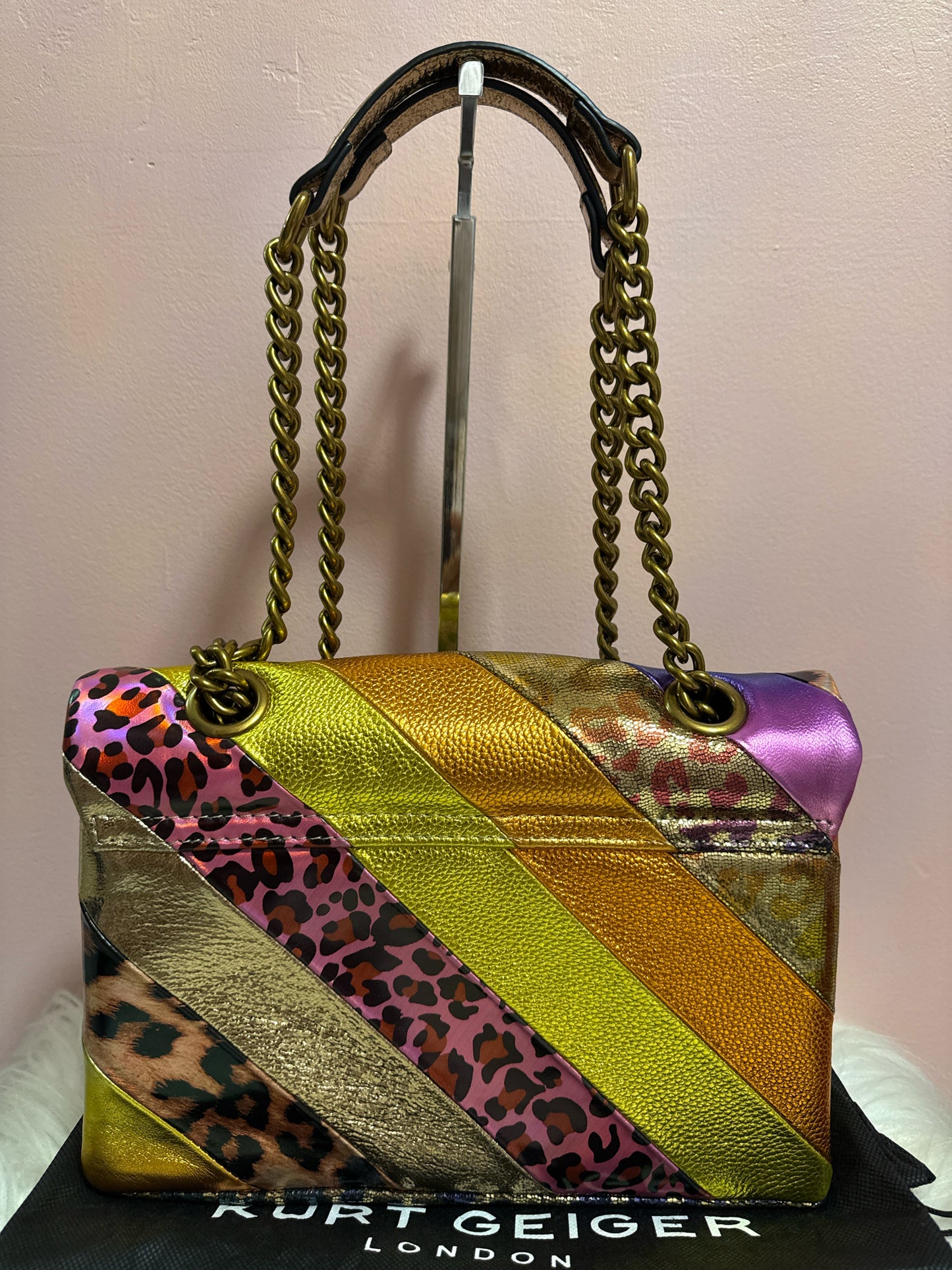 Kurt Geiger Brixton metallic and animal print cross body/shoulder bag