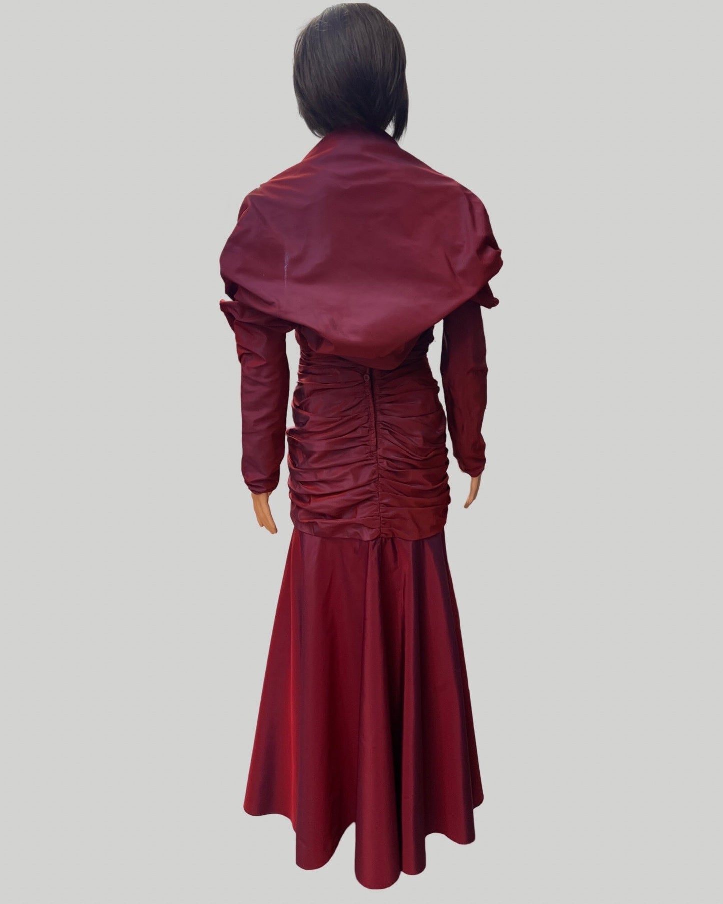 TADASHI VINTAGE BORDEUX RUCHED GOWN WITH MATCHING JACKET SZ 8