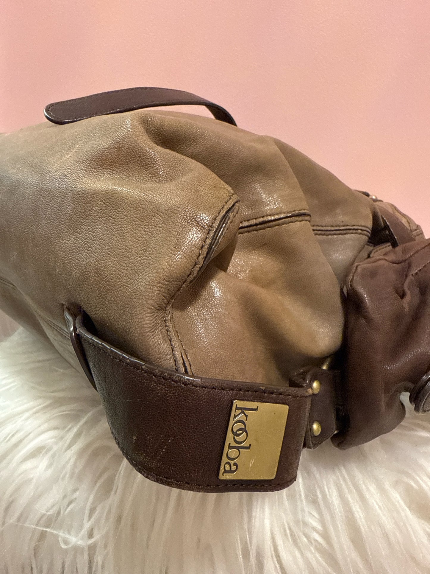 Kooba chocolate brown and tan leather shoulder bag