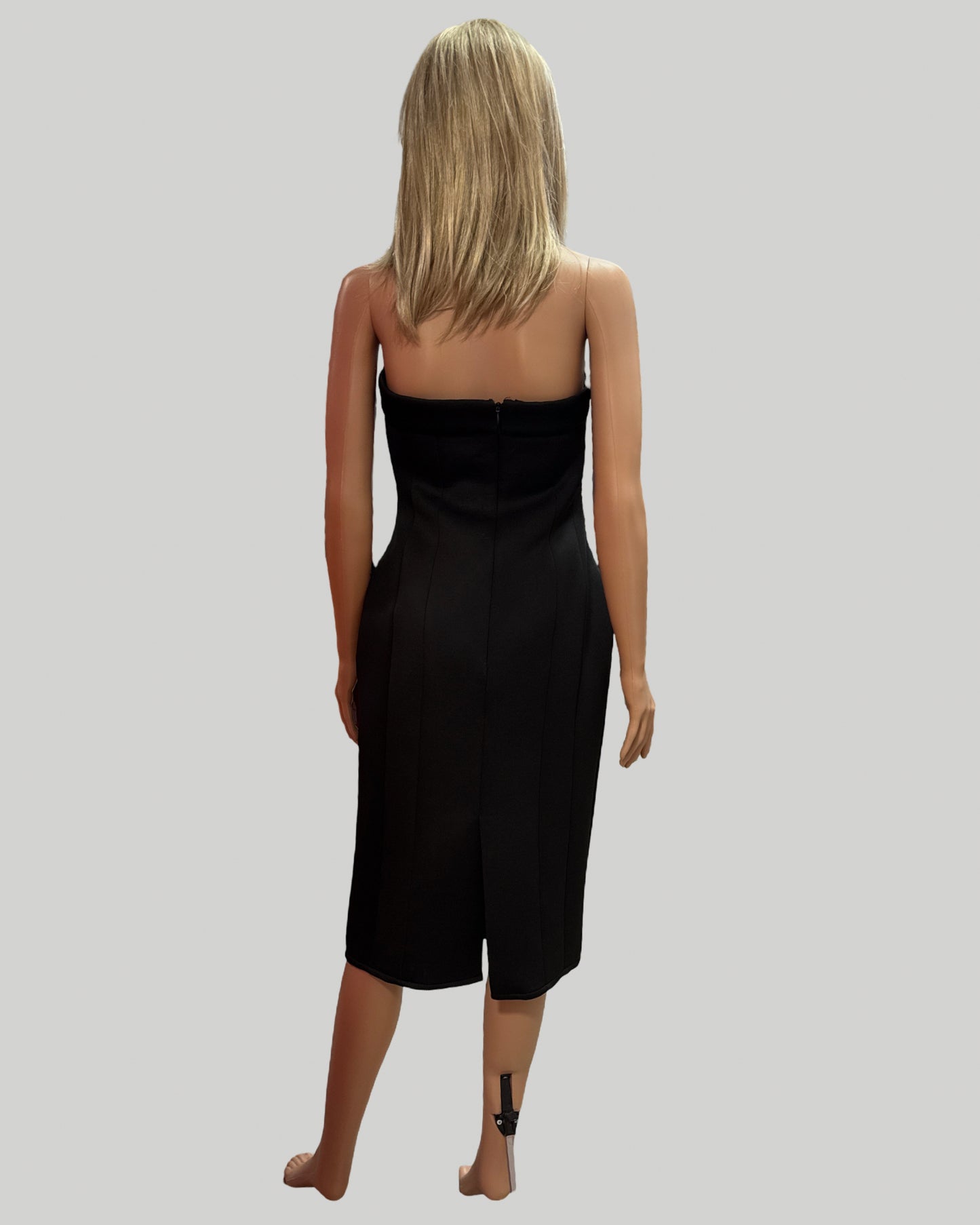 Mac Duggal black strapless dress with front "purse pockets"