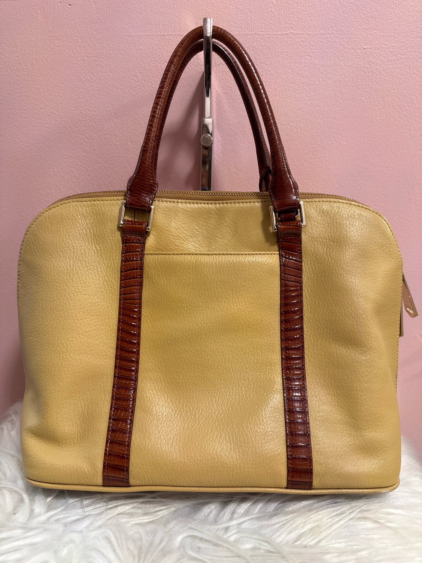 Brahmin Duxbury tan with orange leather satchel