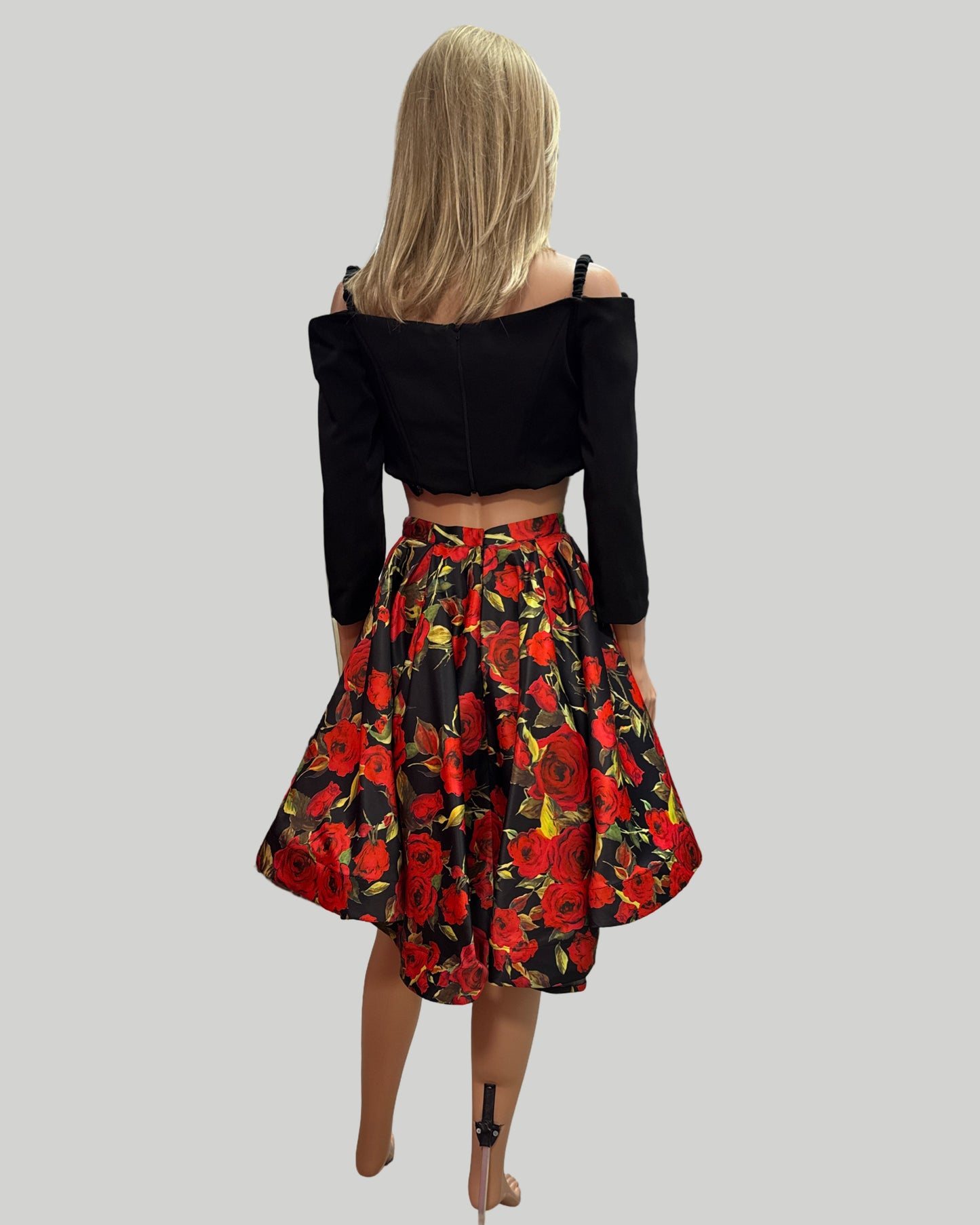 JVN B Jovani 2 Piece black top with black/red full skirt