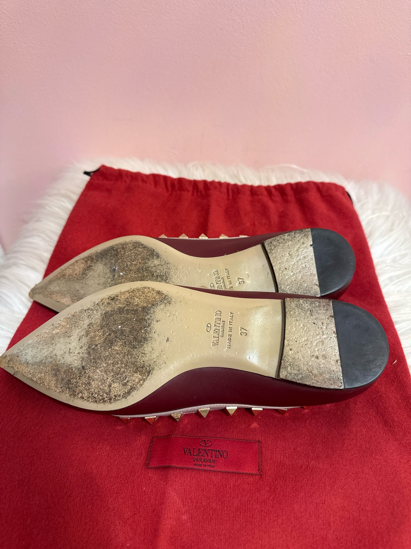 Valentino Garavani Rockstud Pointed -Toe Ballet Flats with Dust Bag