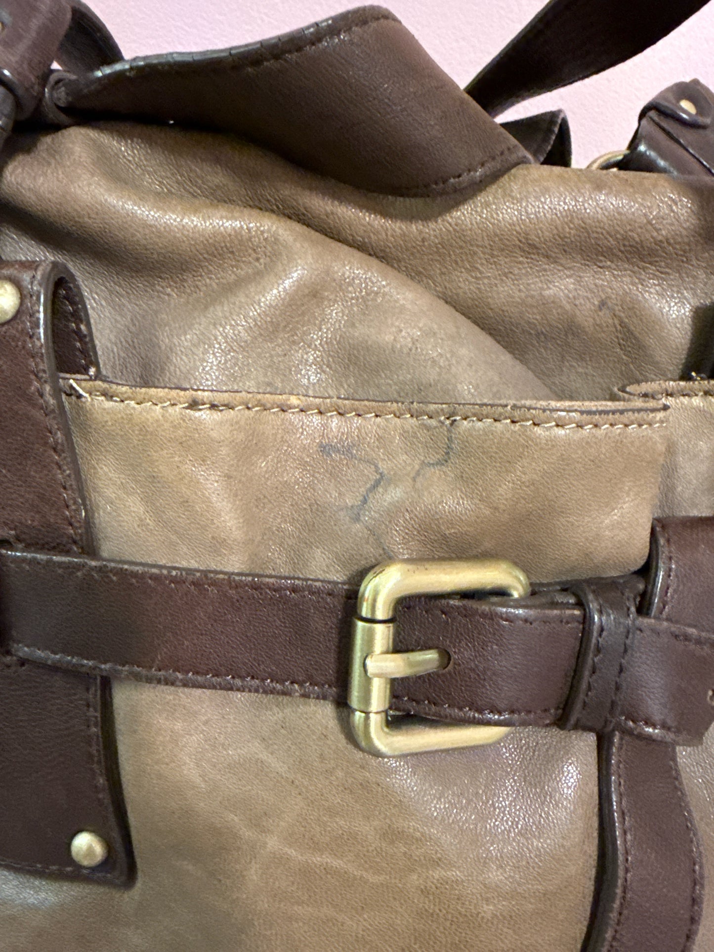 Kooba chocolate brown and tan leather shoulder bag