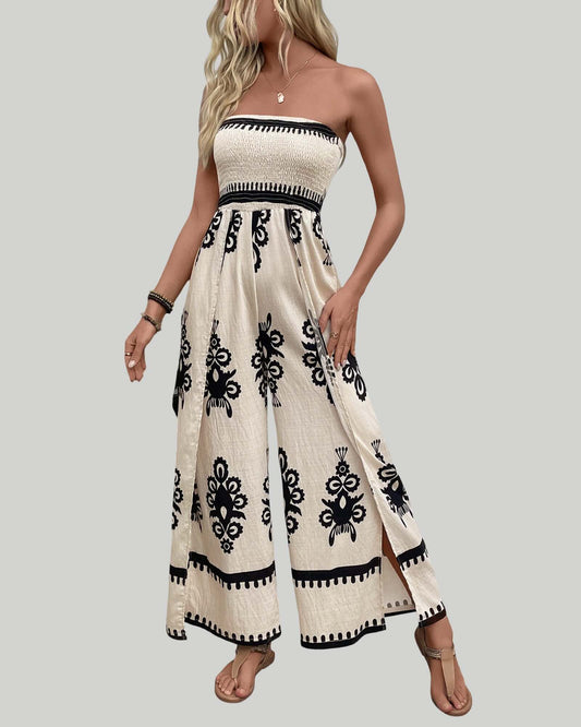 Smocked Strapless Jumpsuit