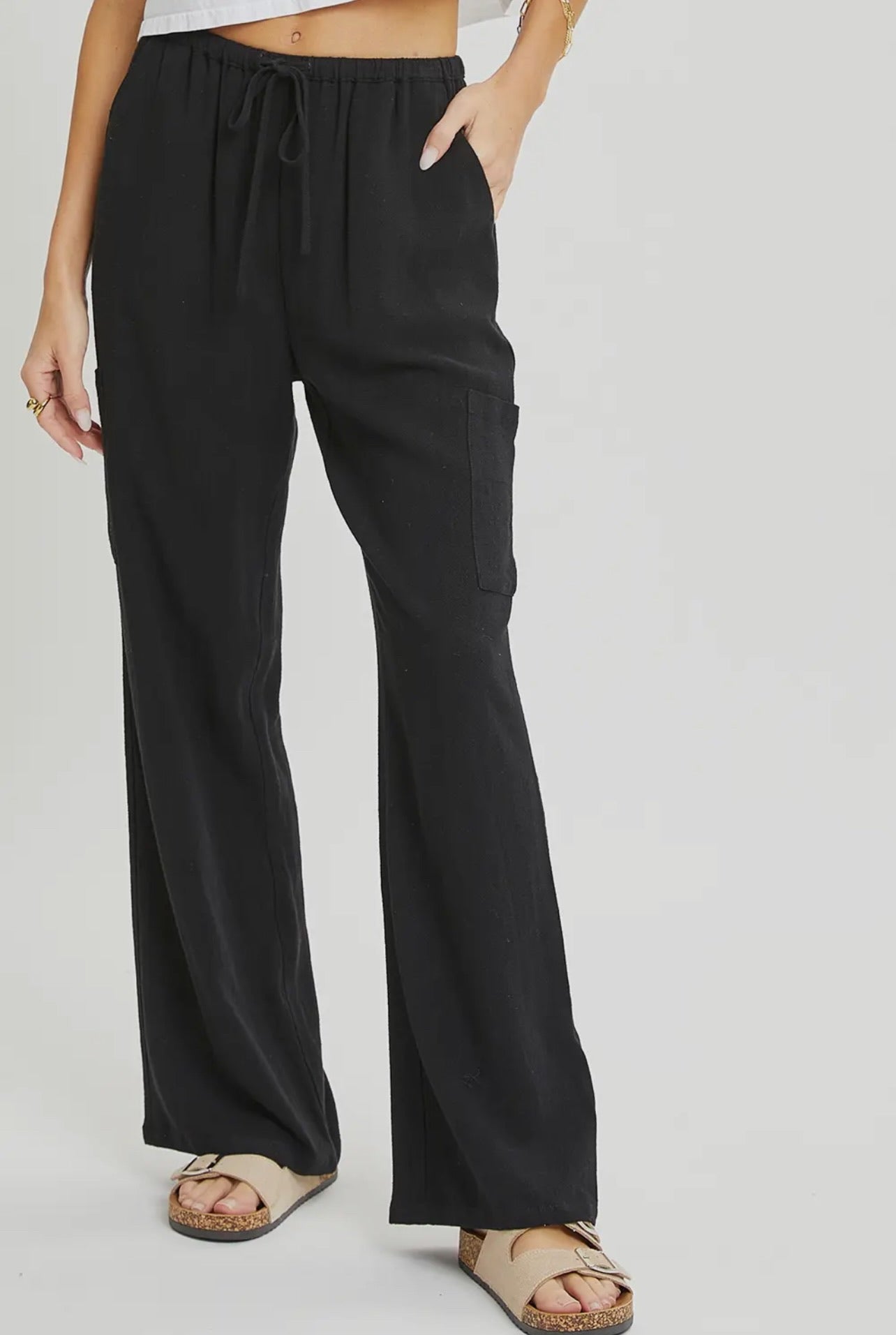 LINEN BLEND PULL ON PANTS more colors available