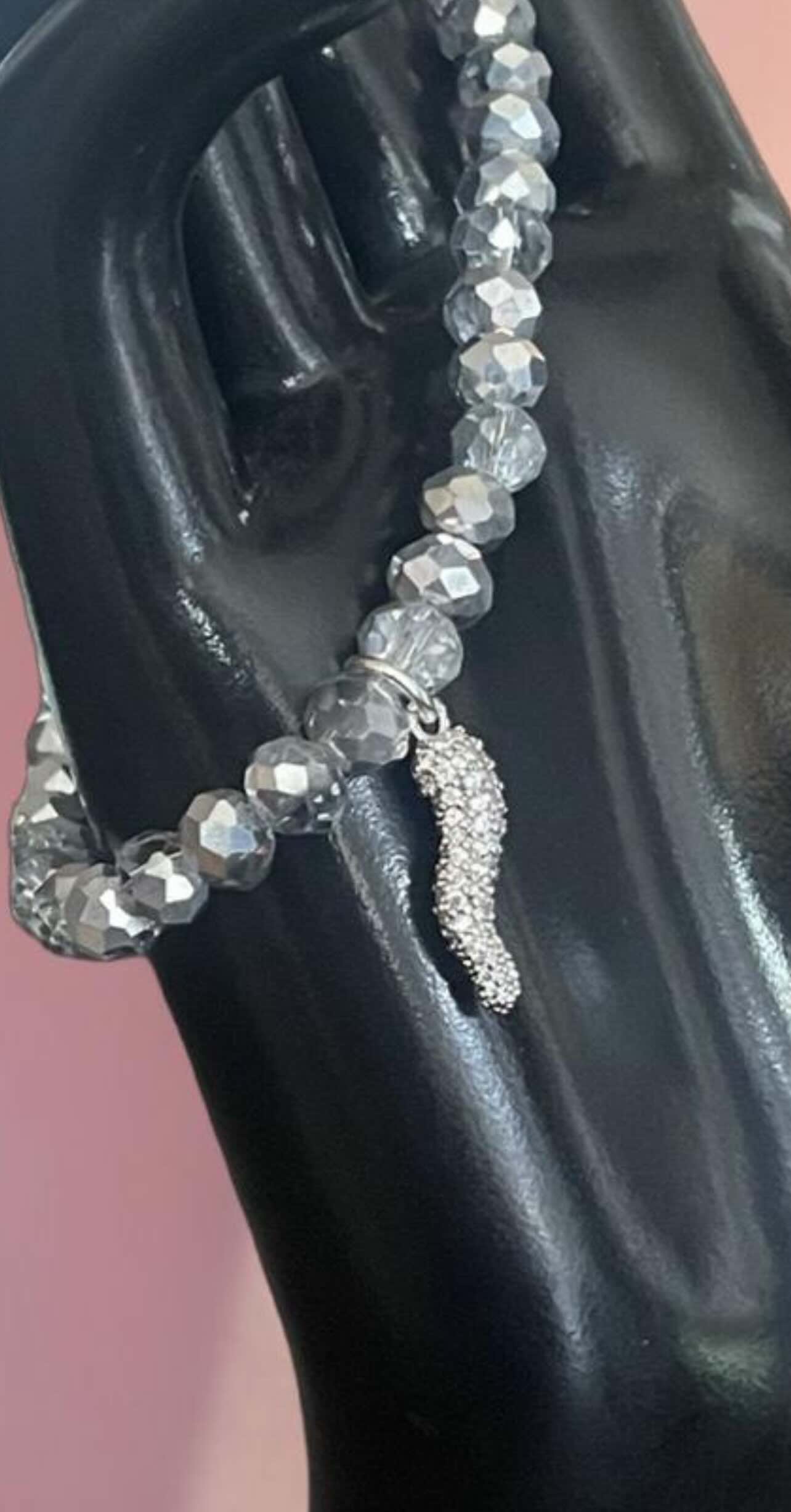 ITALIAN HORN PAIVE CRYSTAL CHARM BEADED BRACELET