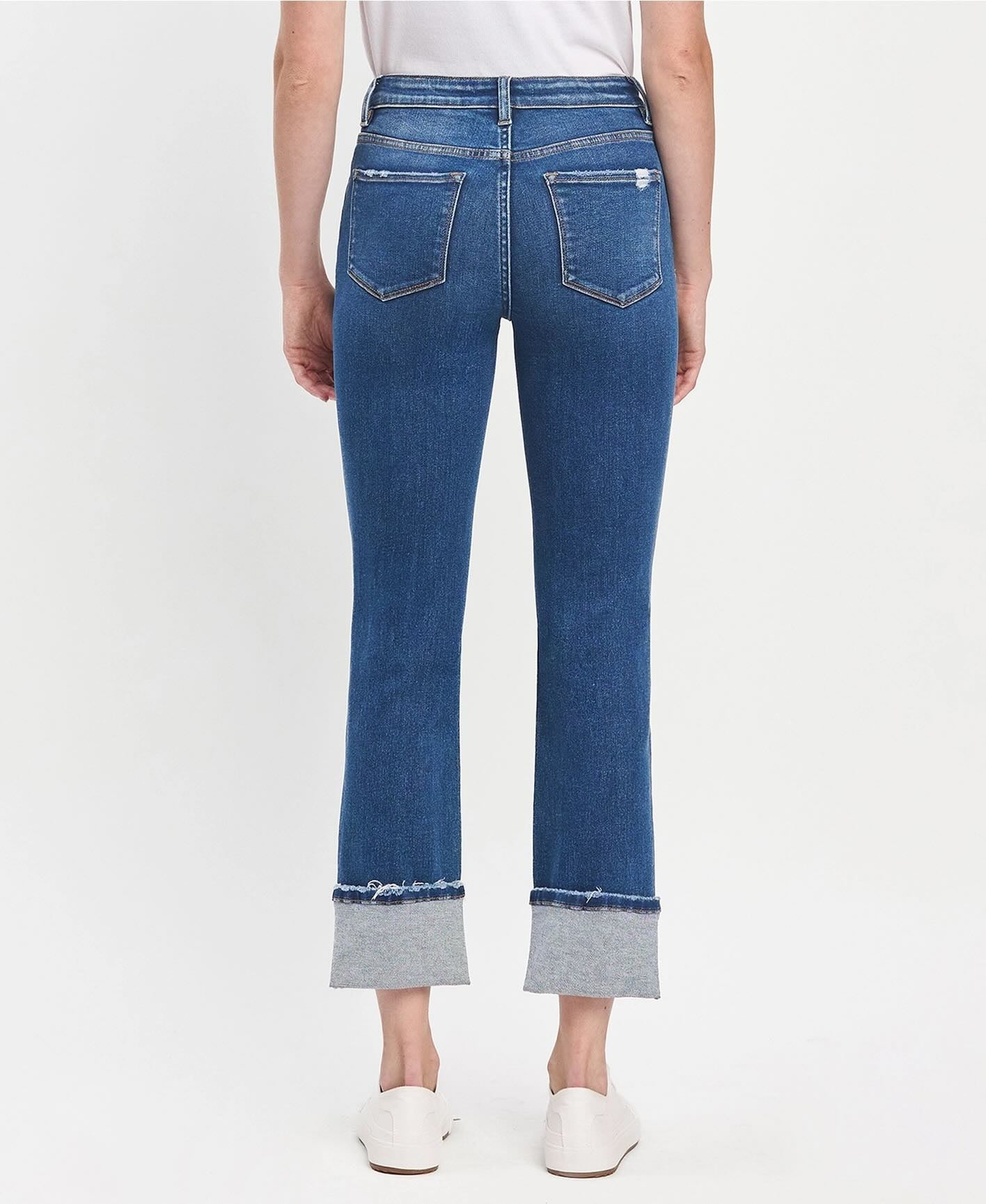 High rise slim straight cuff jeans jeanne
