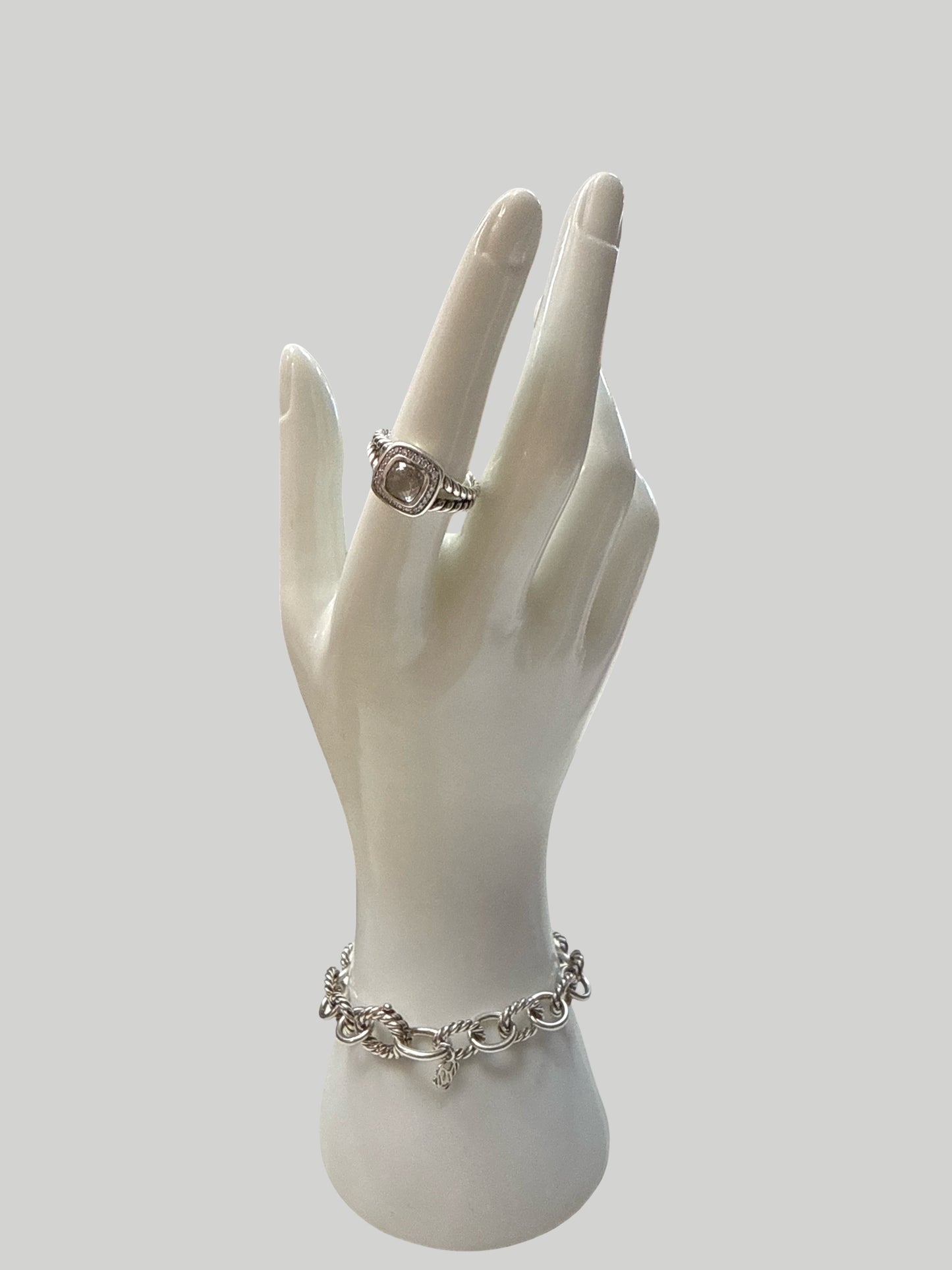 David Yurman Petit Albion Ring with Pave Diamonds Center Cut Stone