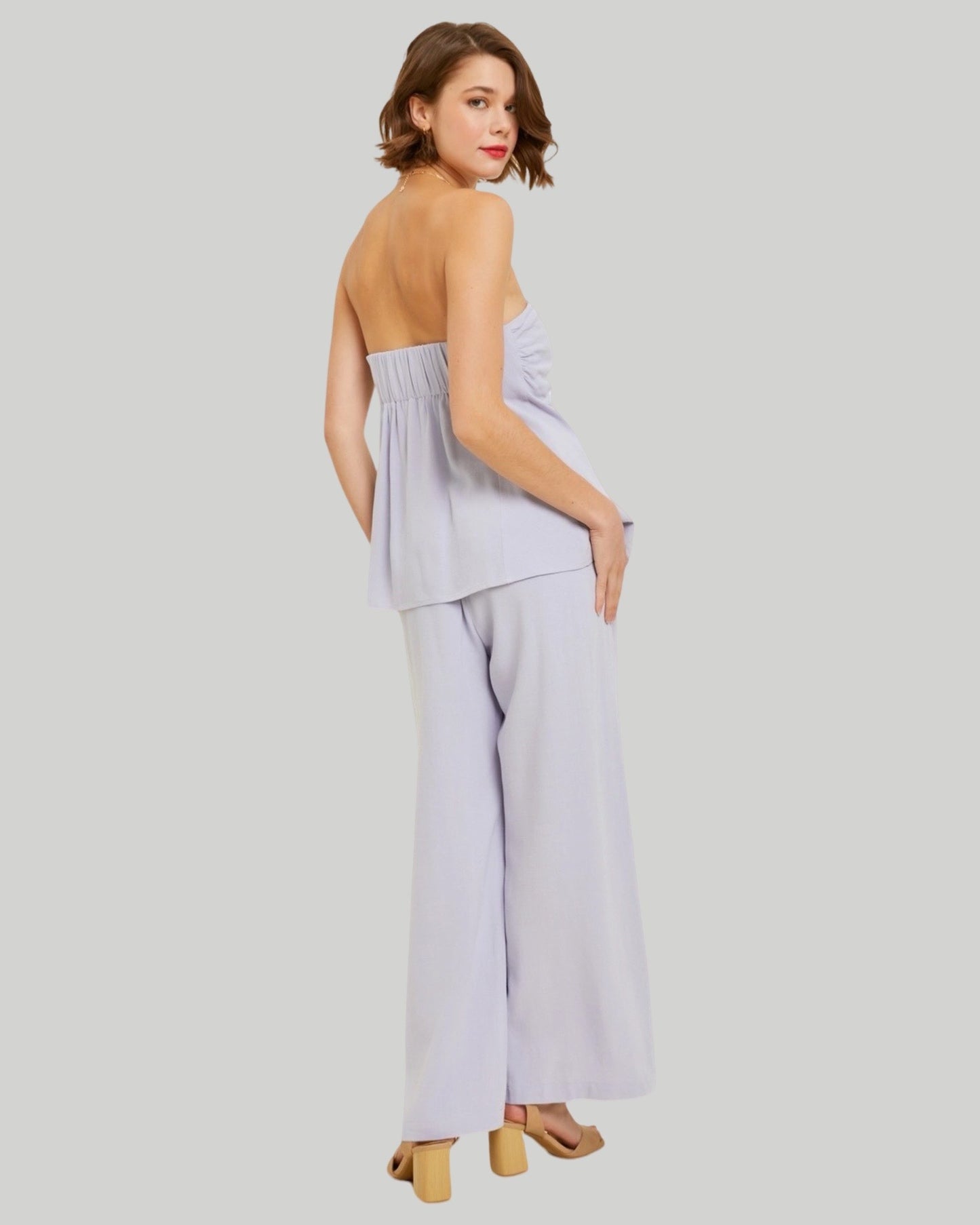 CLASSIC LINEN SET WITH TUBE TOP AND FLARE PANTS SET
