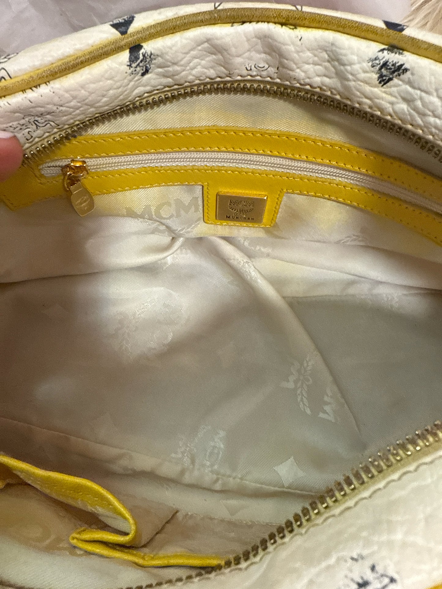 MCM SATCHEL TOP HANDLE BAG WHITE/YELLOW