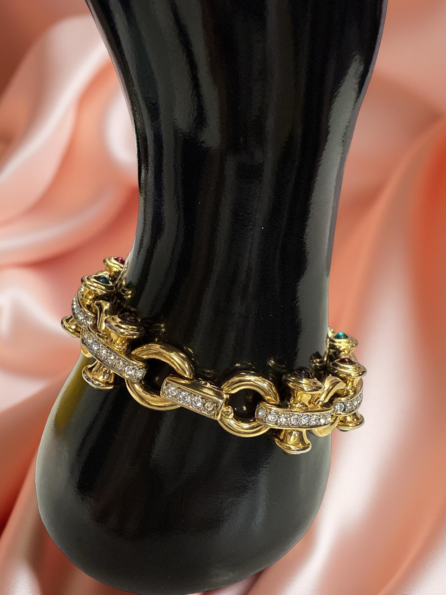 Swarovski barbell gold plated link with clear color crystal bracelet