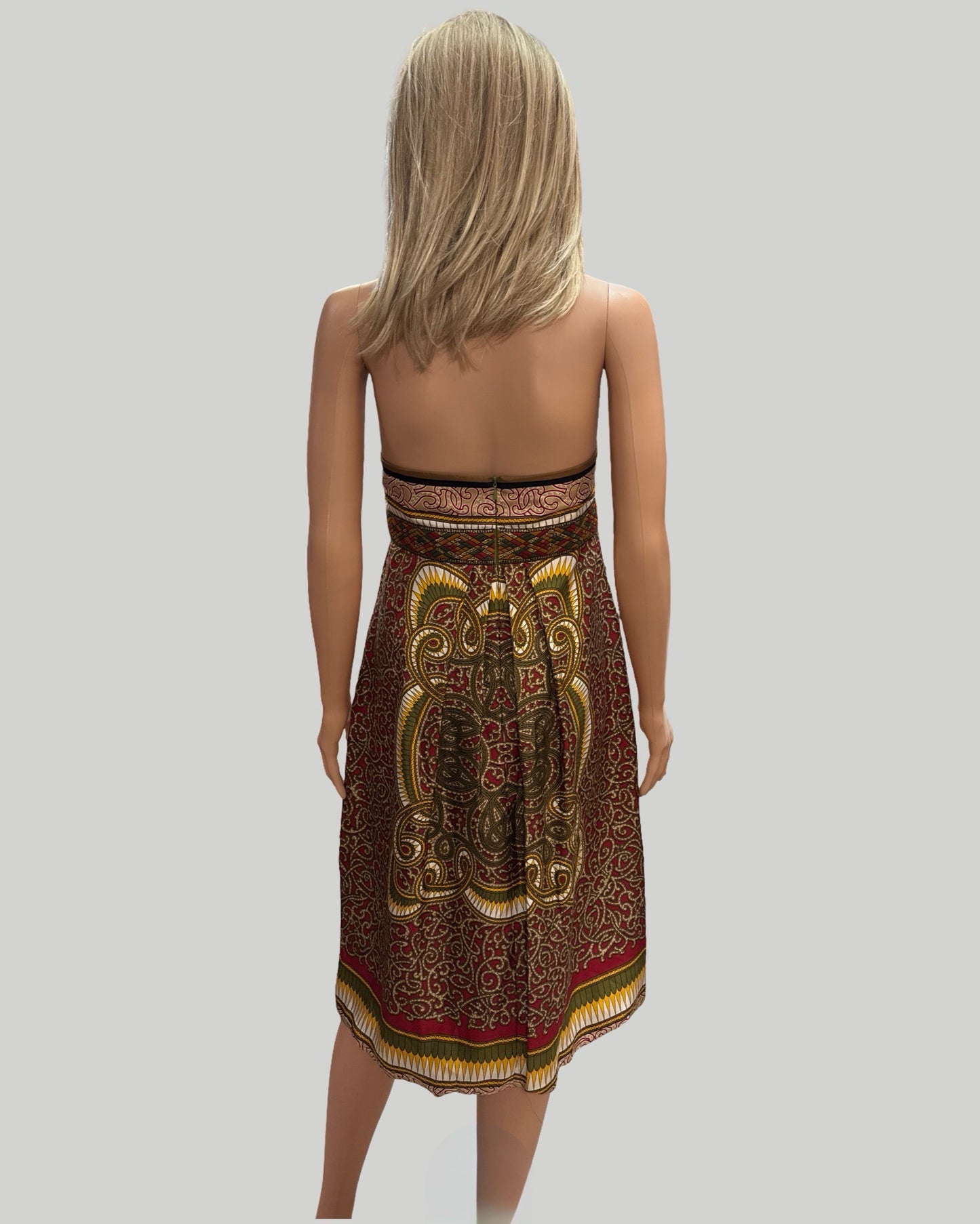 Nicole Miller Collection Strapless brown and green silk dress