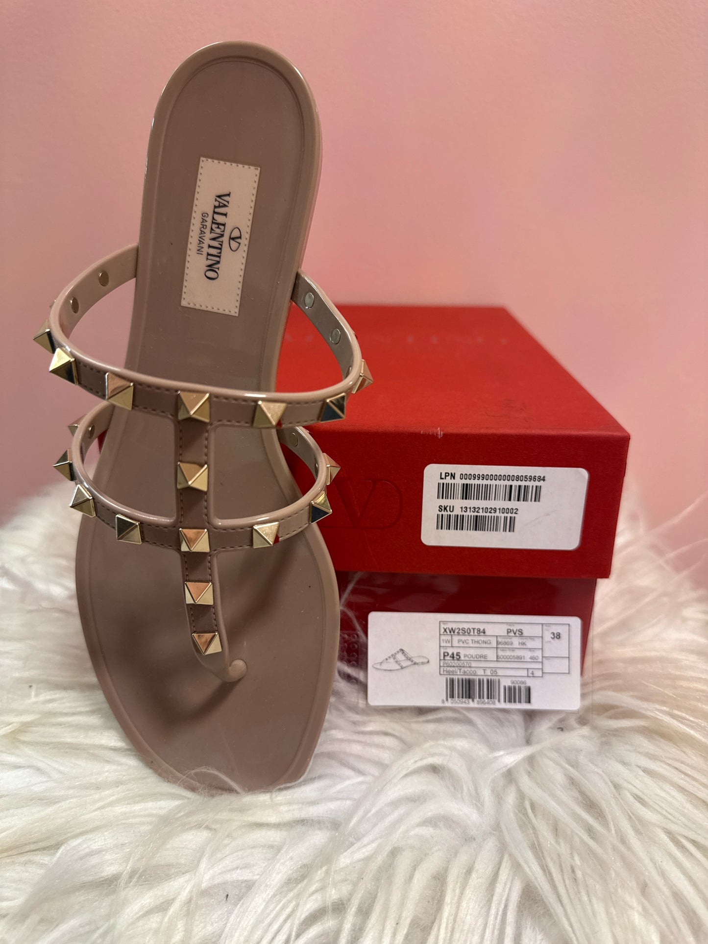 Valentino Garavani pvc thong poudre sandals with box and dust bags