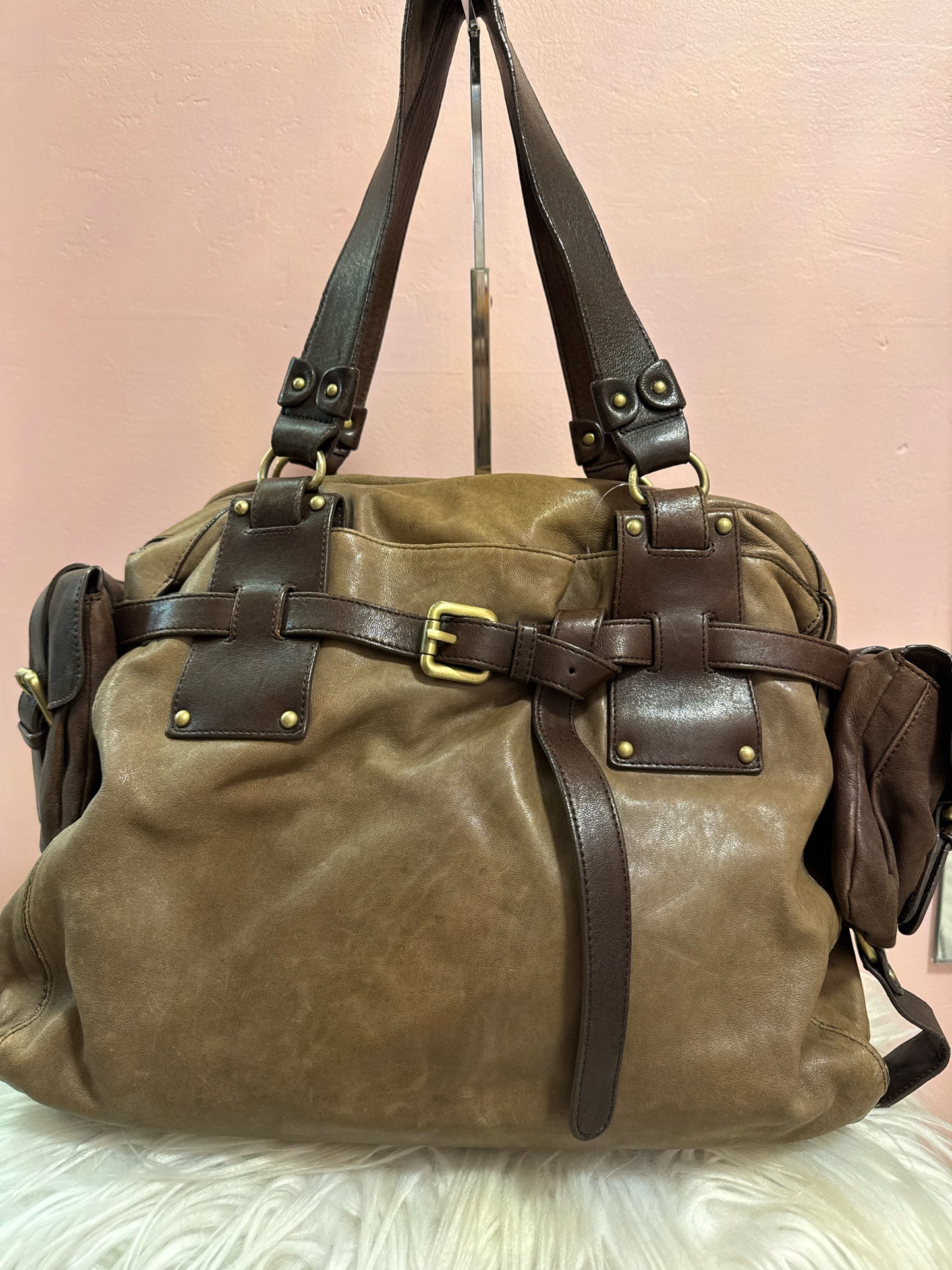 Kooba chocolate brown and tan leather shoulder bag