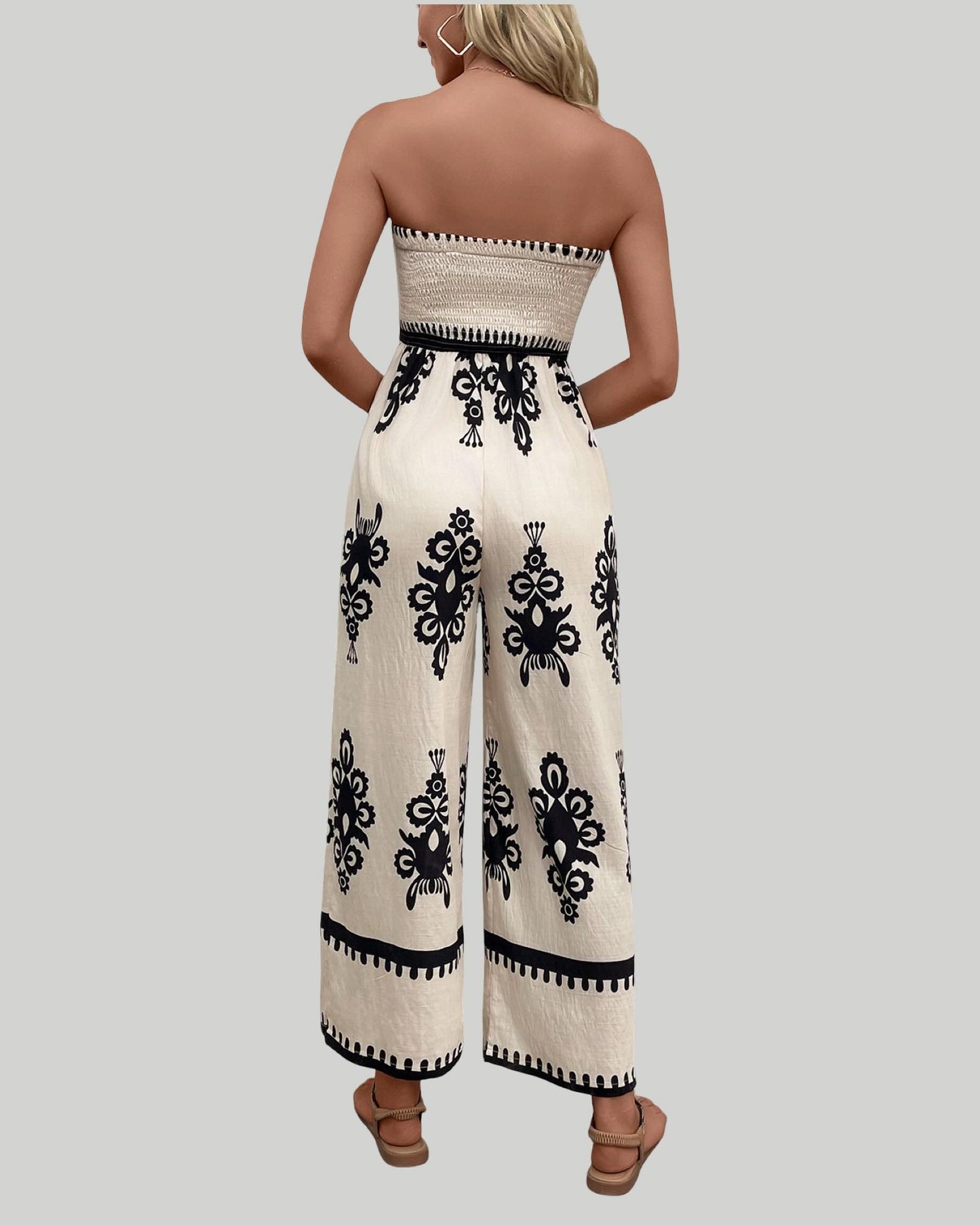 Smocked Strapless Jumpsuit