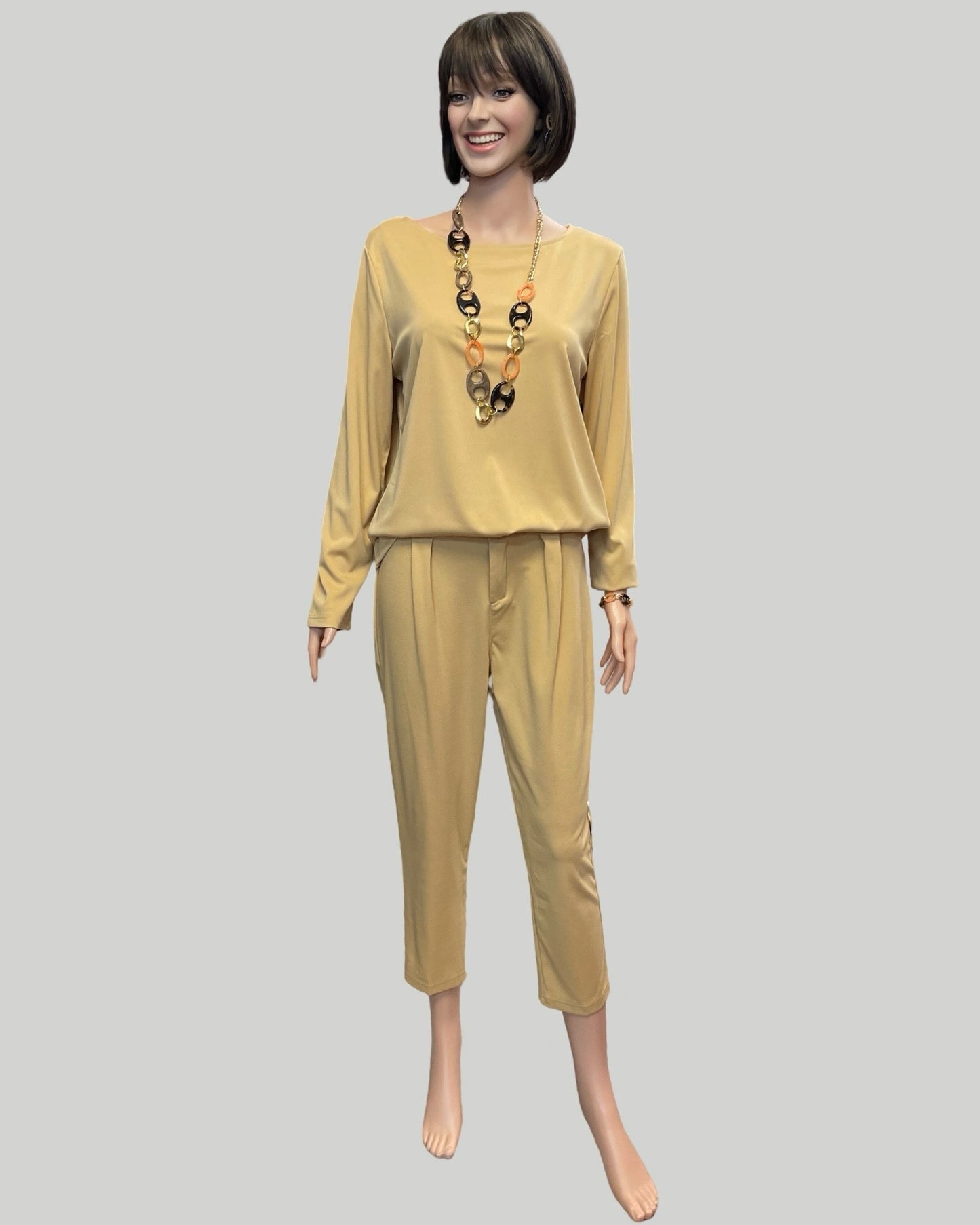 LONG SLEEVE TAN CREW NECK WITH MATCHING PANTS SET