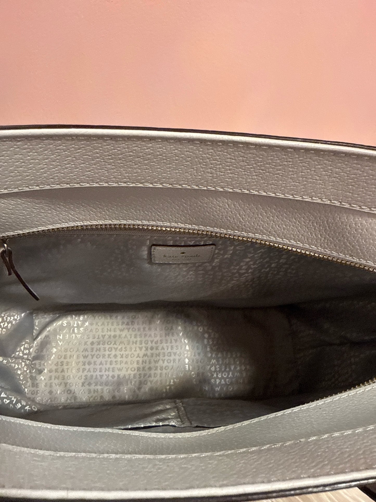 Kate Spade light gray zip top tote bag