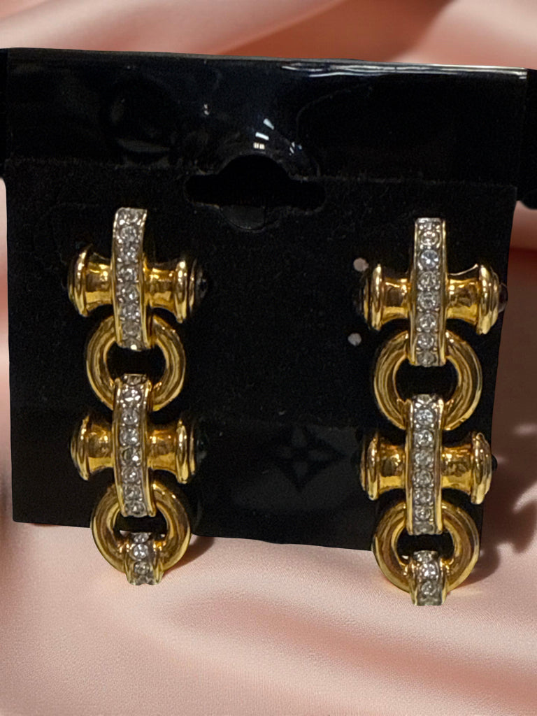 Swarovski barbell gold plated link with clear color crystal earrings