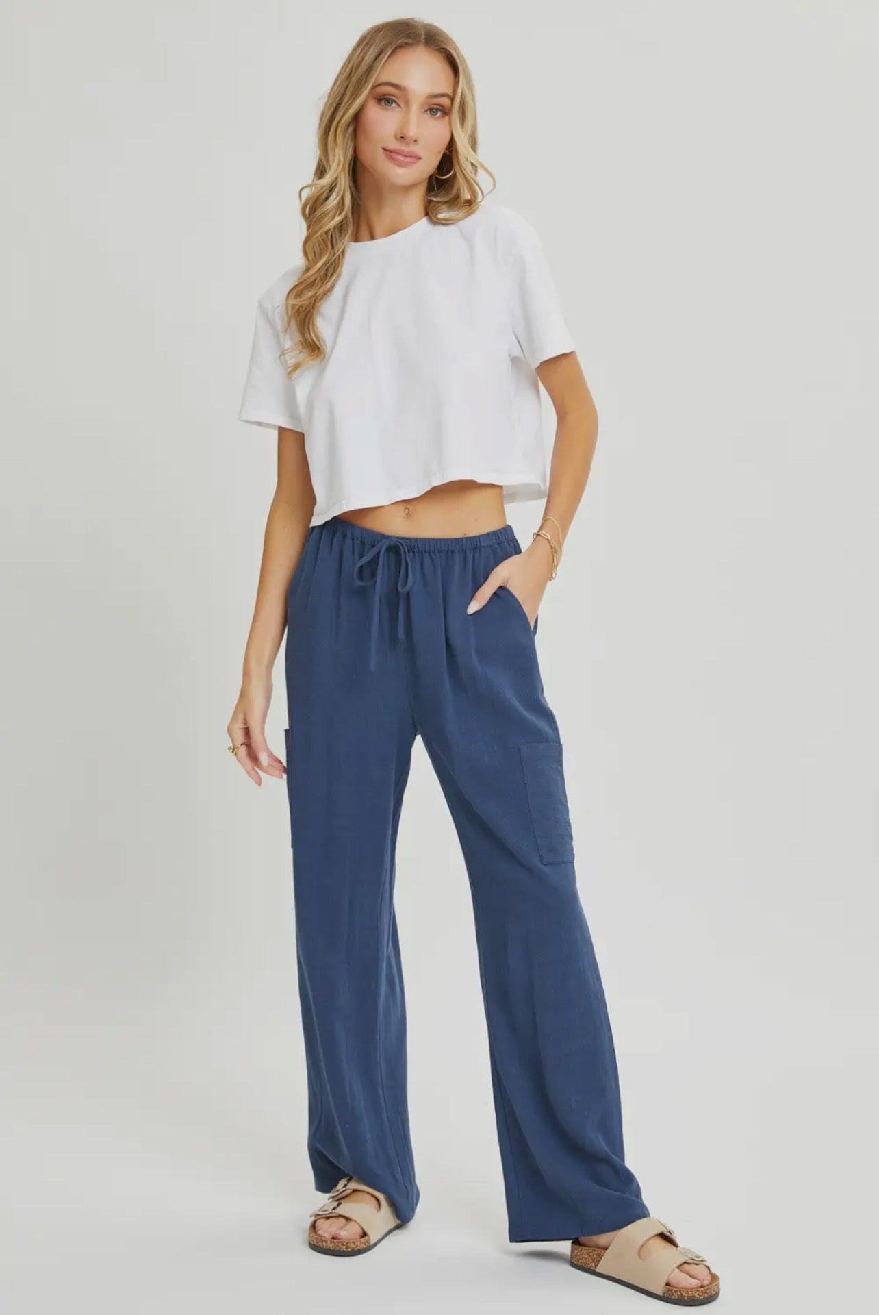 LINEN BLEND PULL ON PANTS more colors available