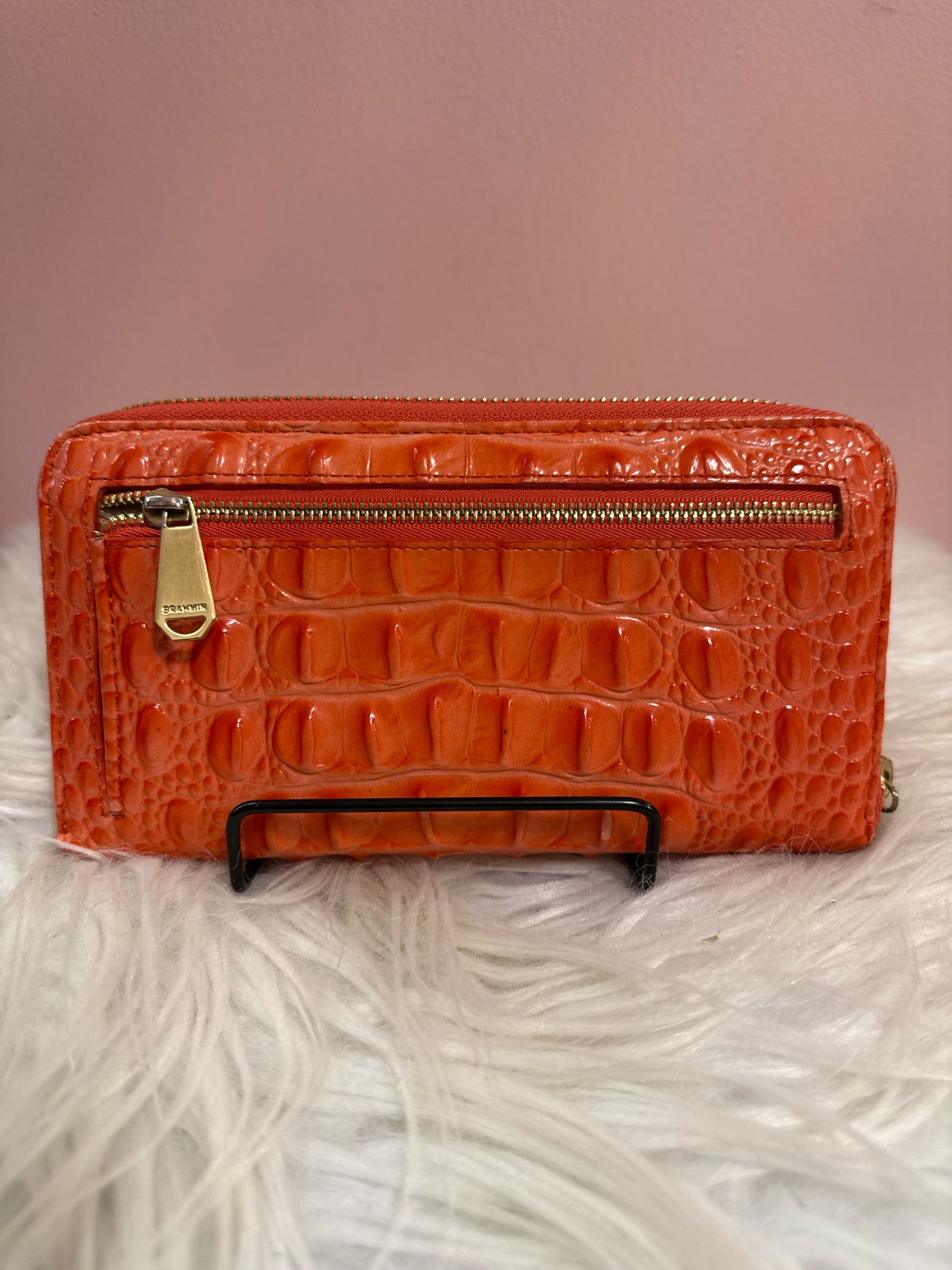 Brahmin orange zip around wallet