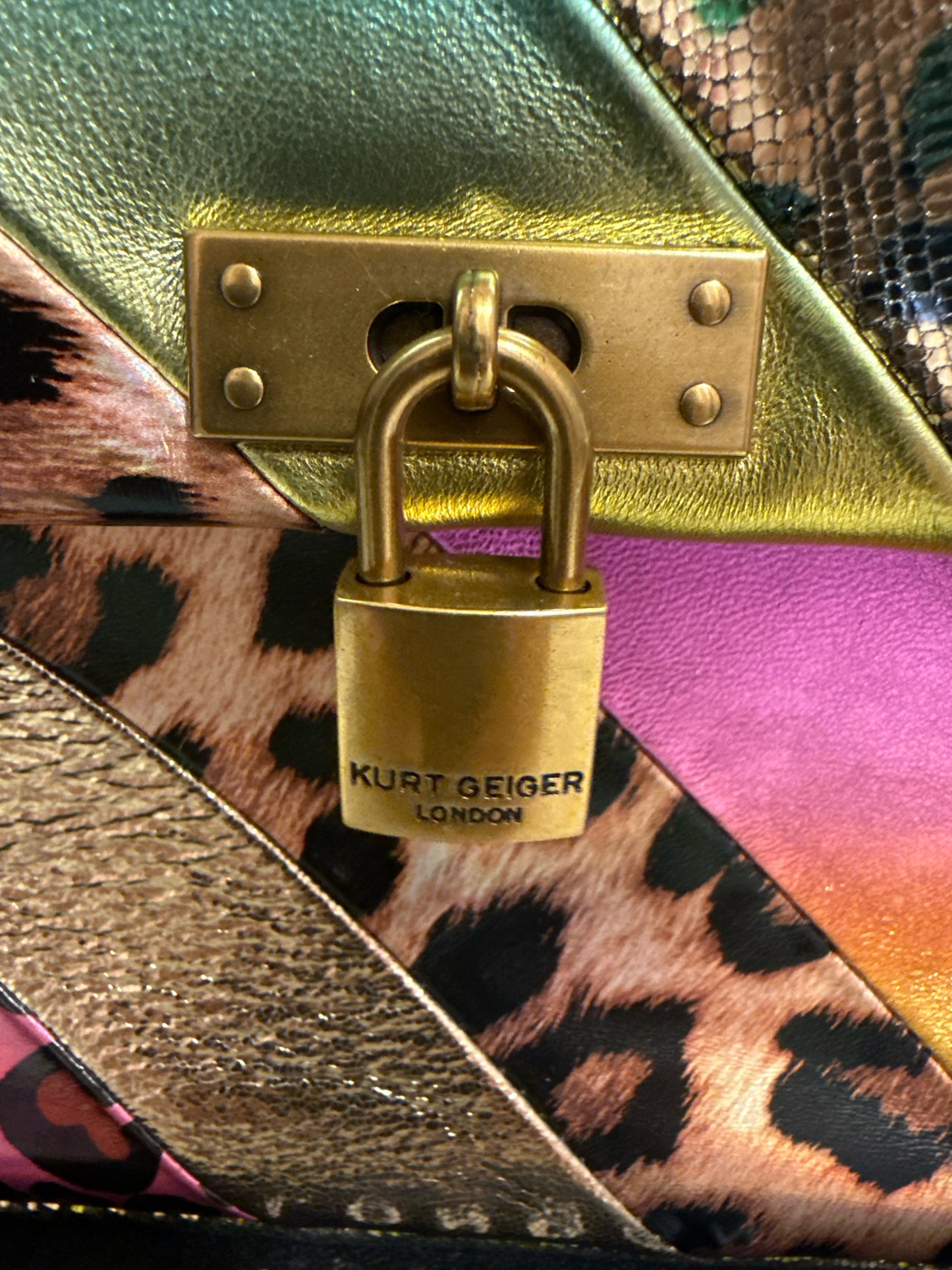 Kurt Geiger Brixton metallic and animal print cross body/shoulder bag