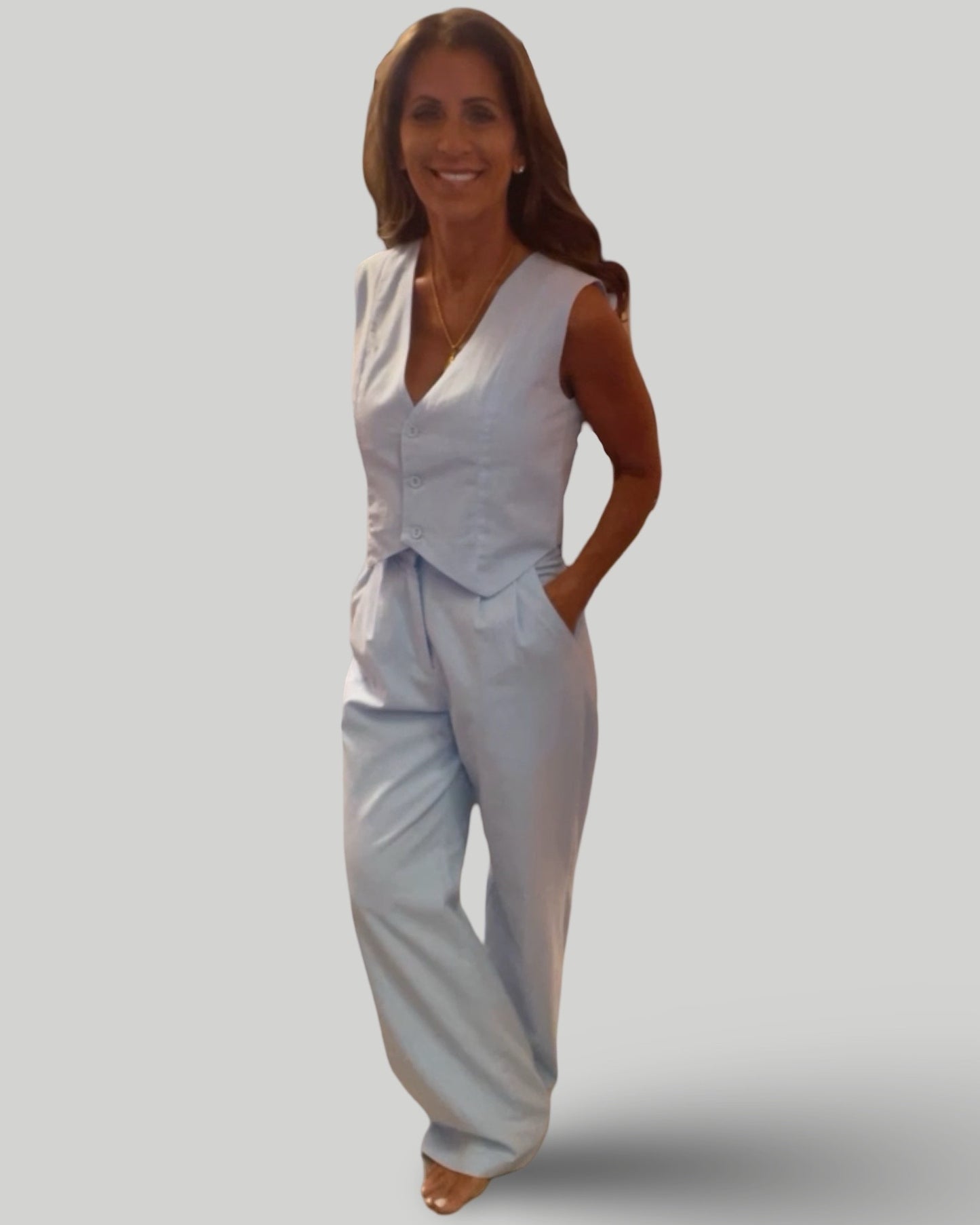 LINEN BLEND VEST AND PANT SET