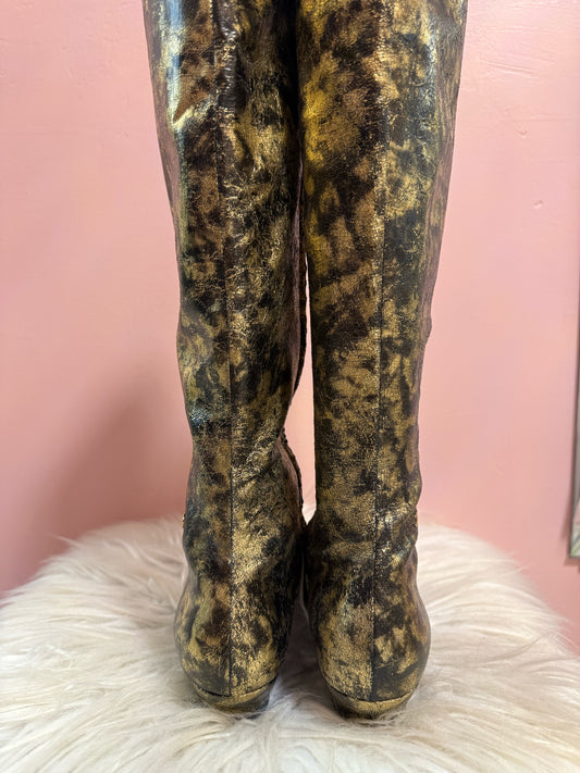 Chanel Black and Gold Knee High Boots A G34281