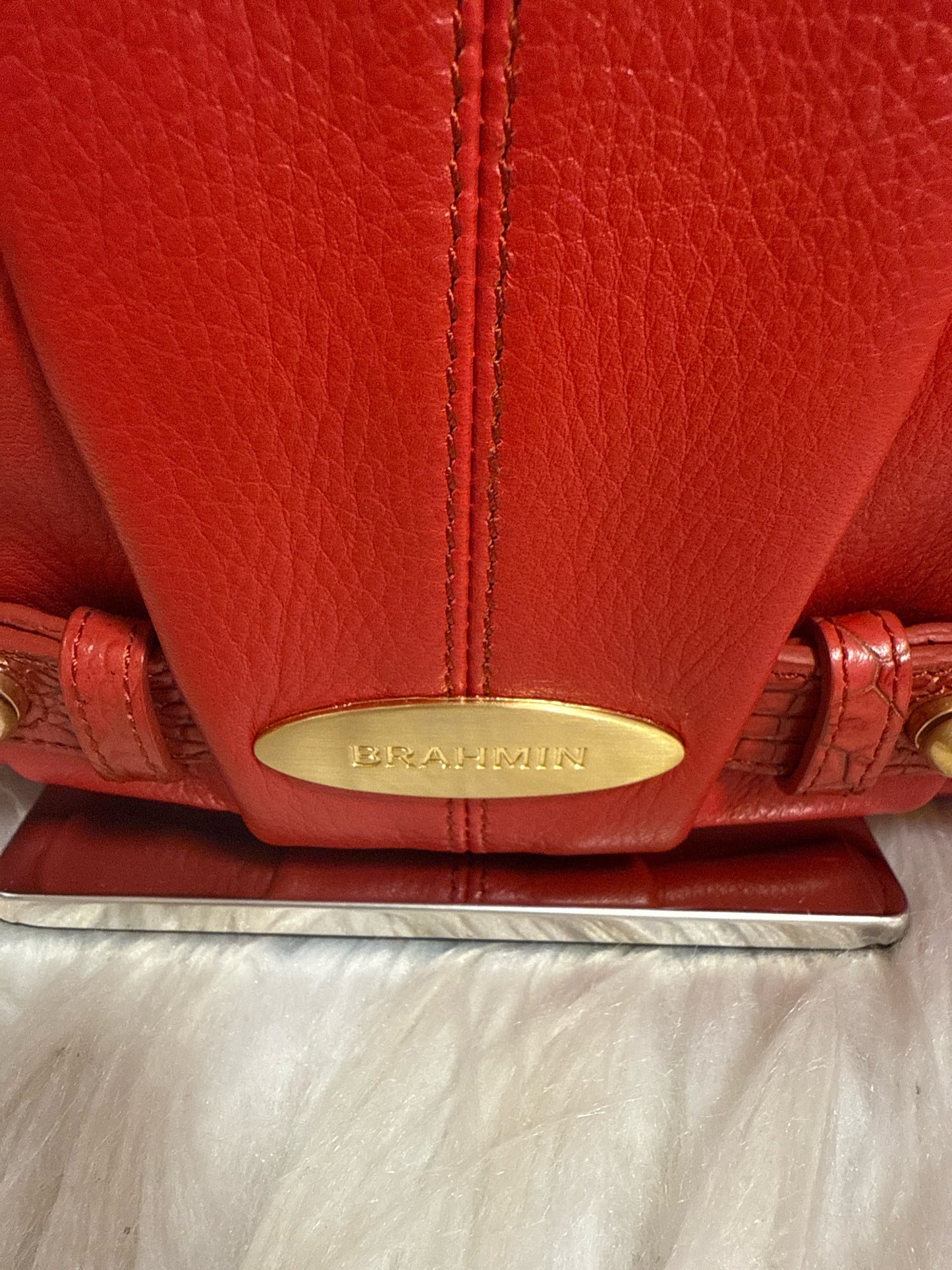 BRAHMIN RED RUCHED LEATHER SHOULDER BAG