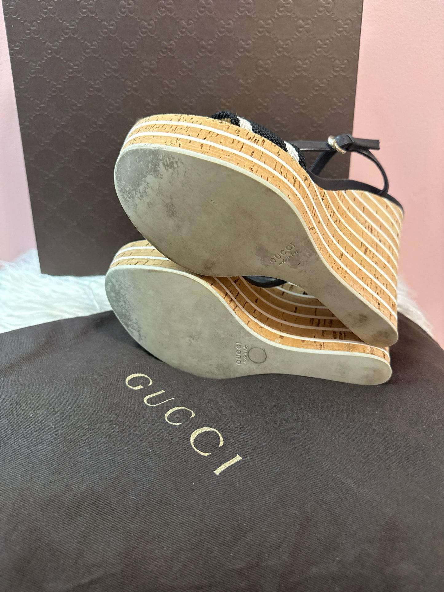 Gucci Nastro Elba Cork Wedge Sandal