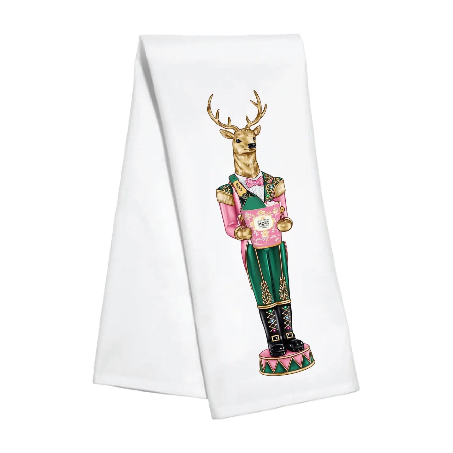 Holiday Reindeer with Champagne Kitchen Towel