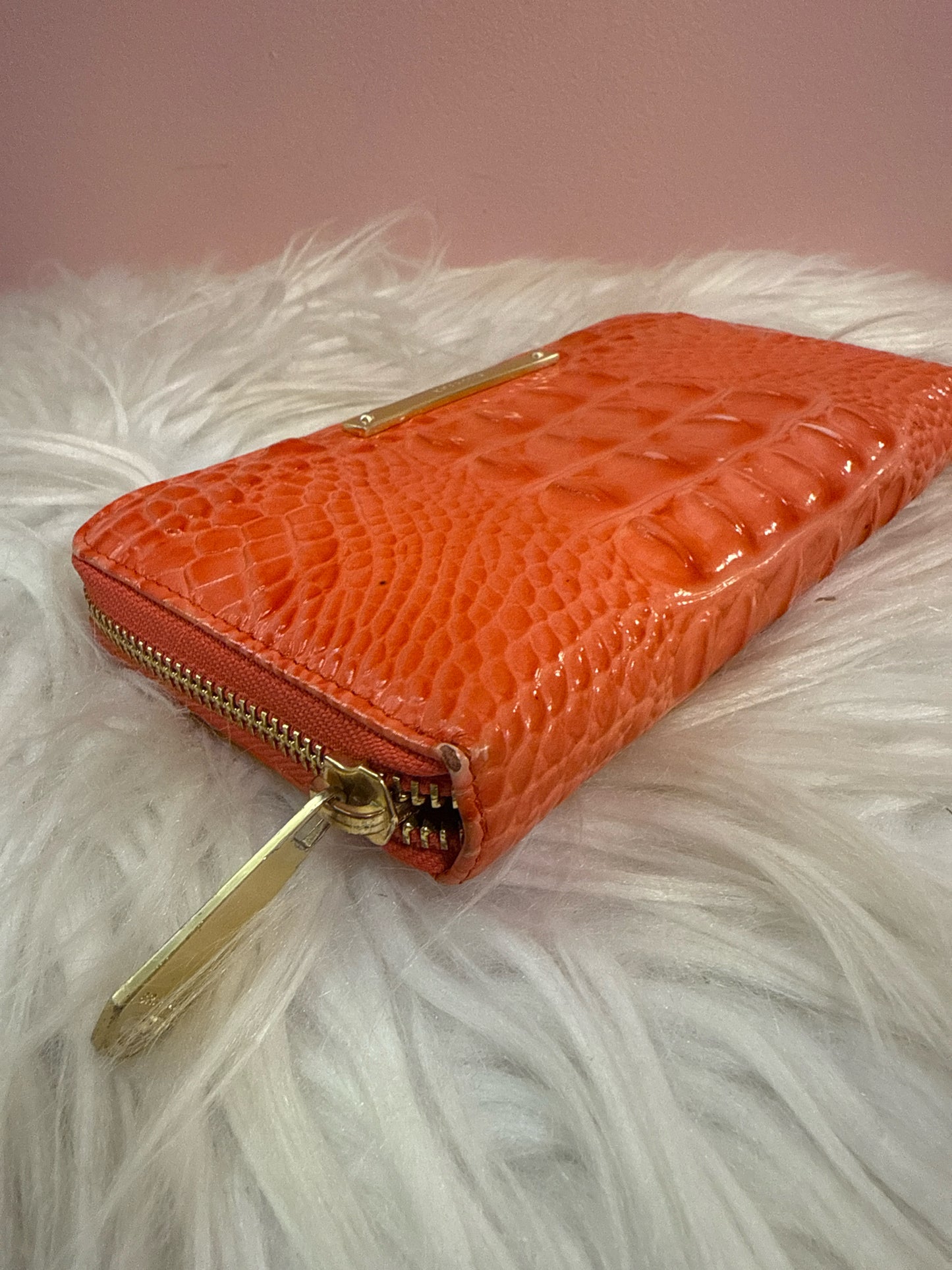 Brahmin orange zip around wallet