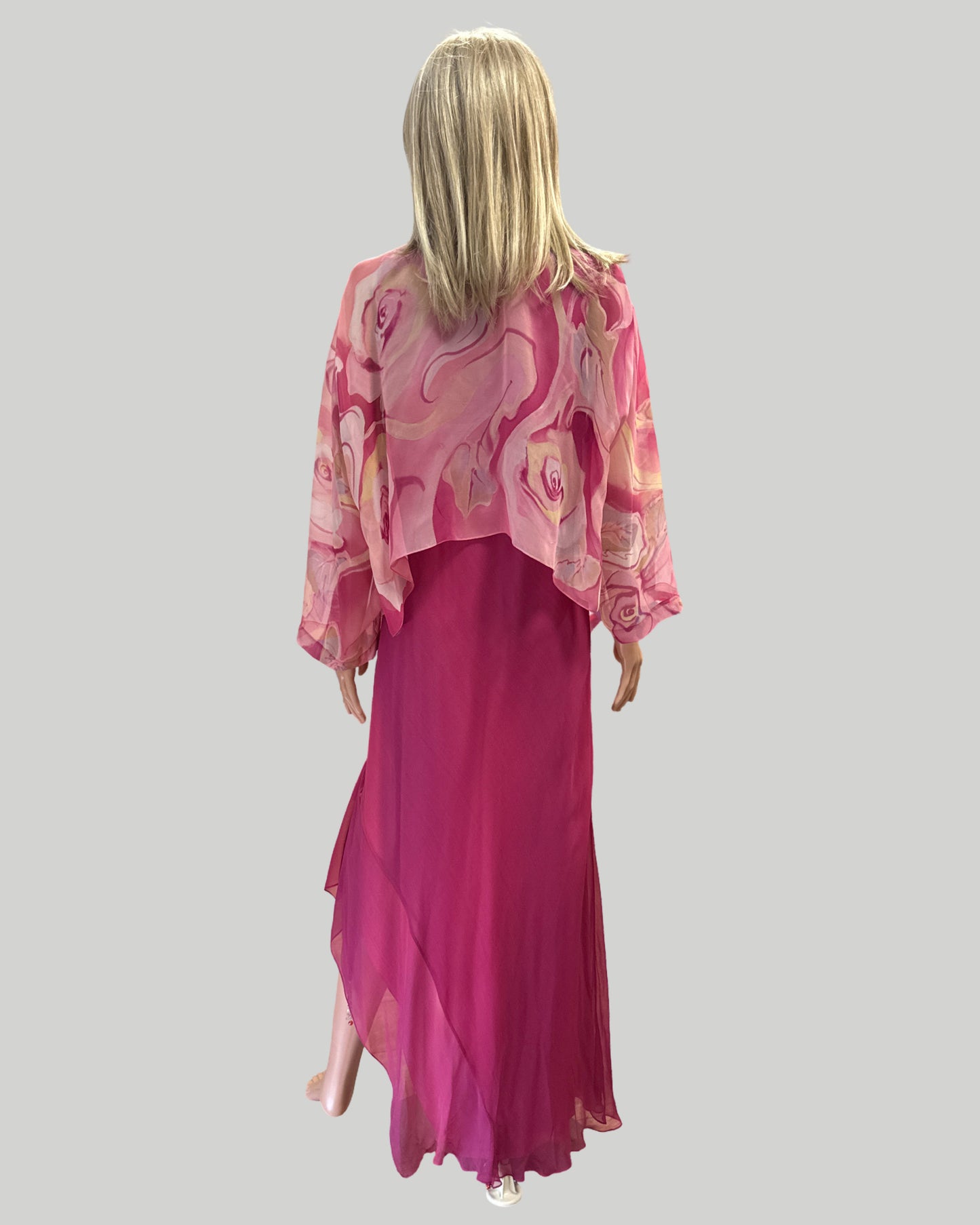 ANIA ZOFIA BERRY PINK SILK GOWN WITH COORDINATING SHAWL/WRAP