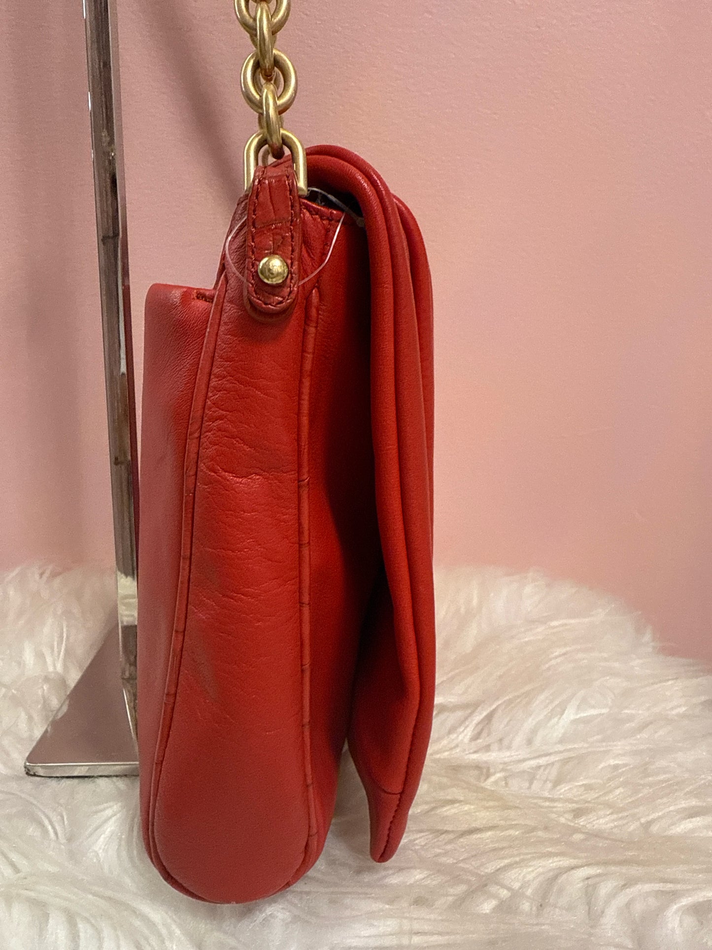 BRAHMIN RED RUCHED LEATHER SHOULDER BAG