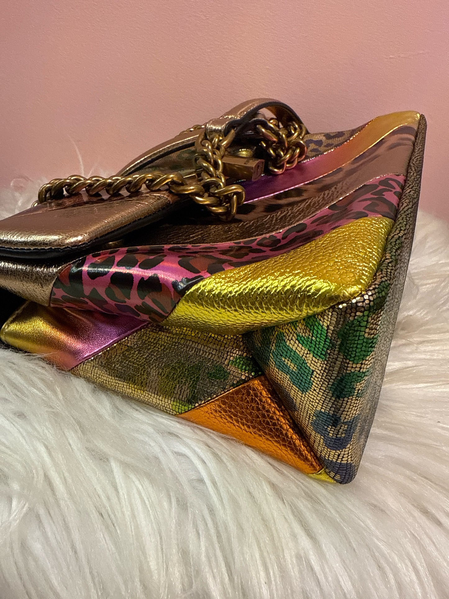 Kurt Geiger Brixton metallic and animal print cross body/shoulder bag