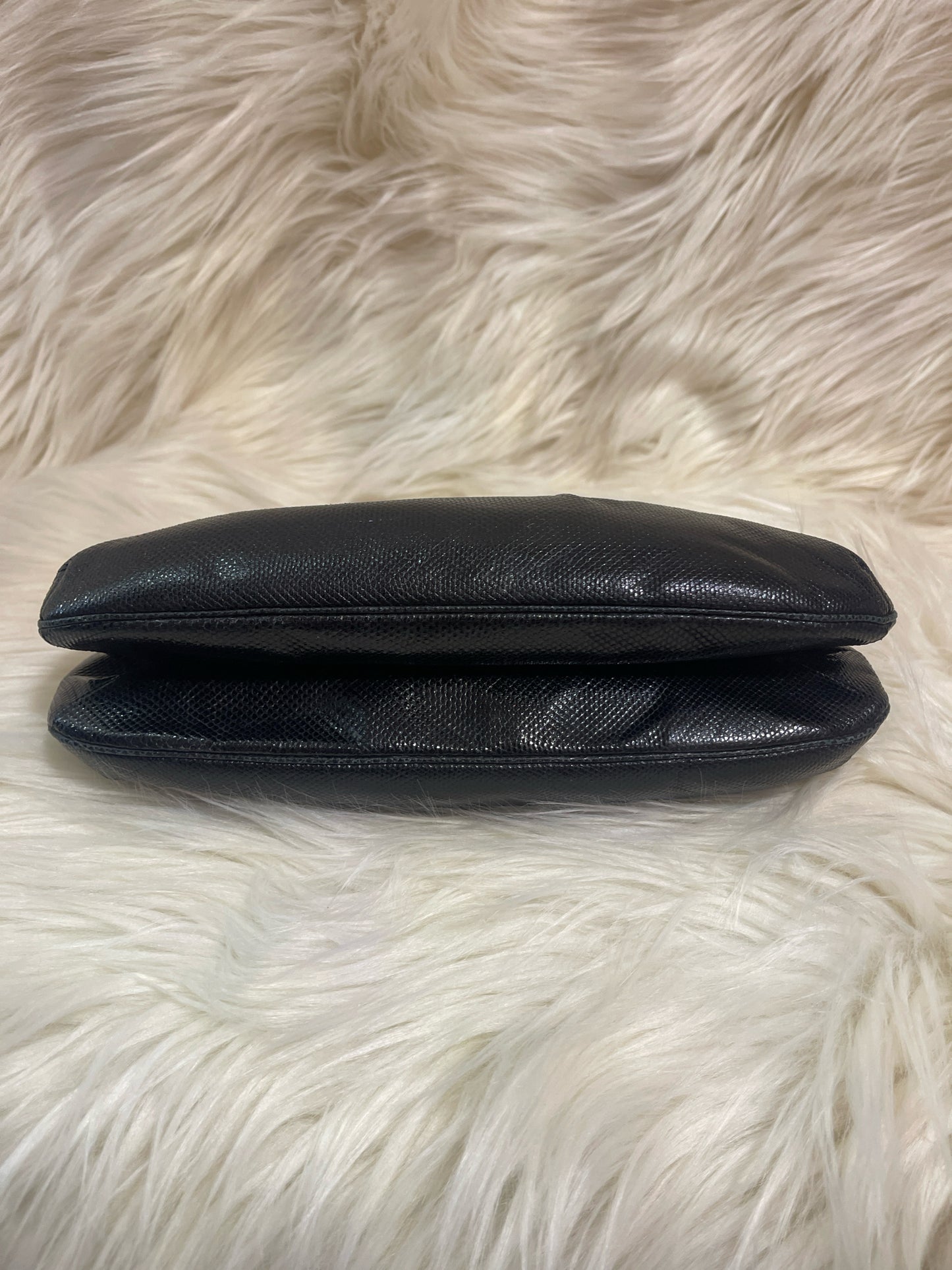 JUDITH LEIBER BLACK LIZARD LEATHER STRAP SHOULDER/CLUTCH RHINESTONES