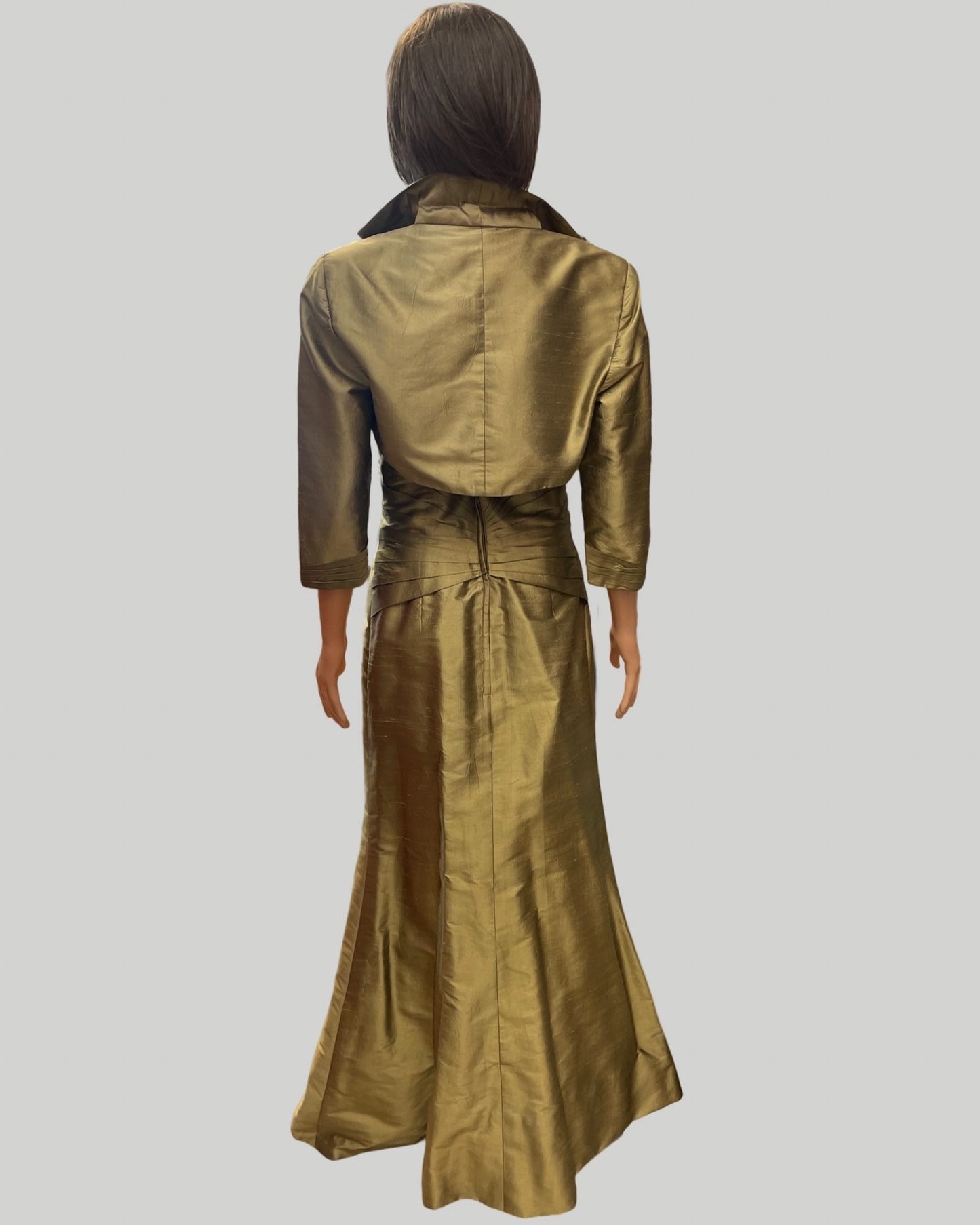 MONTAGE BOUTIQUE GOLD RAW SILK GOWN WITH BOLERO JACKET SZ 8