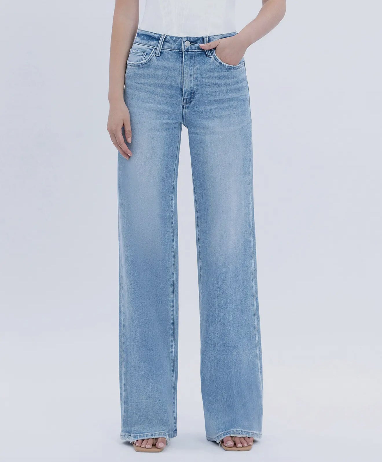 High rise full length wide jeans advantageous
