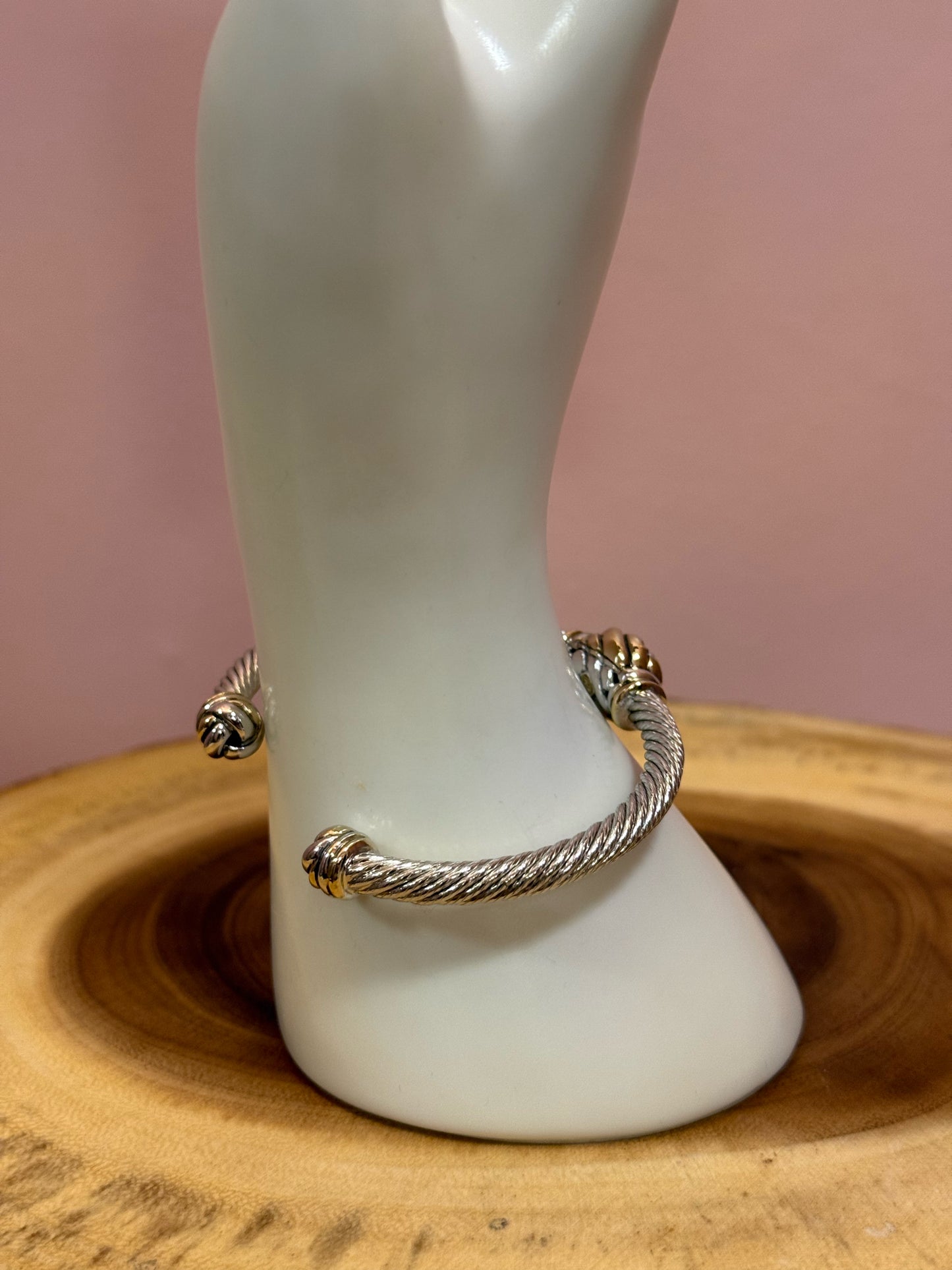 John Medeiros Pave Center Love Knot Wire Cuff Bracelet Pre-Loved