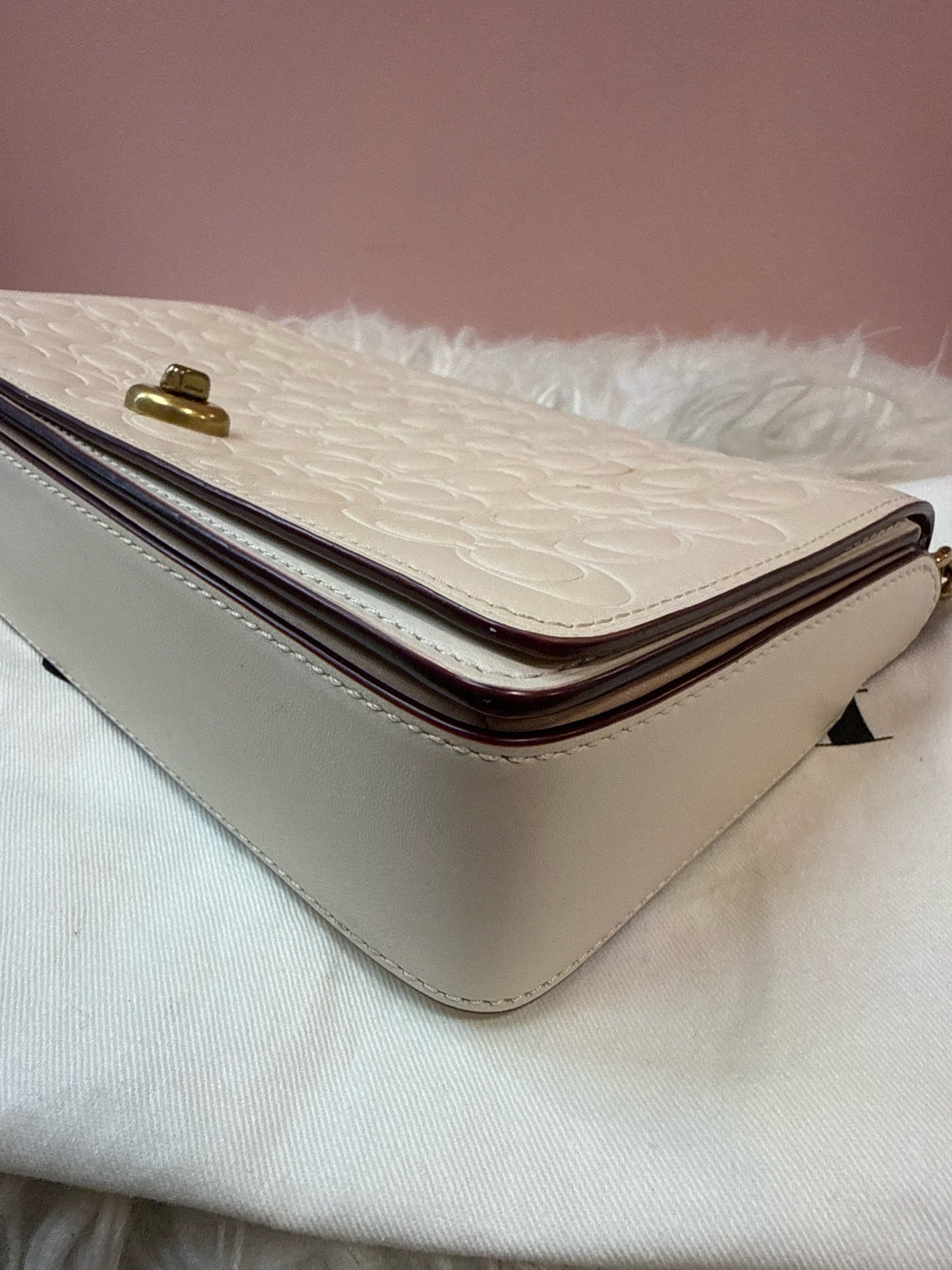 Coach Dinky Bag in Cream Signature Embossed Leather