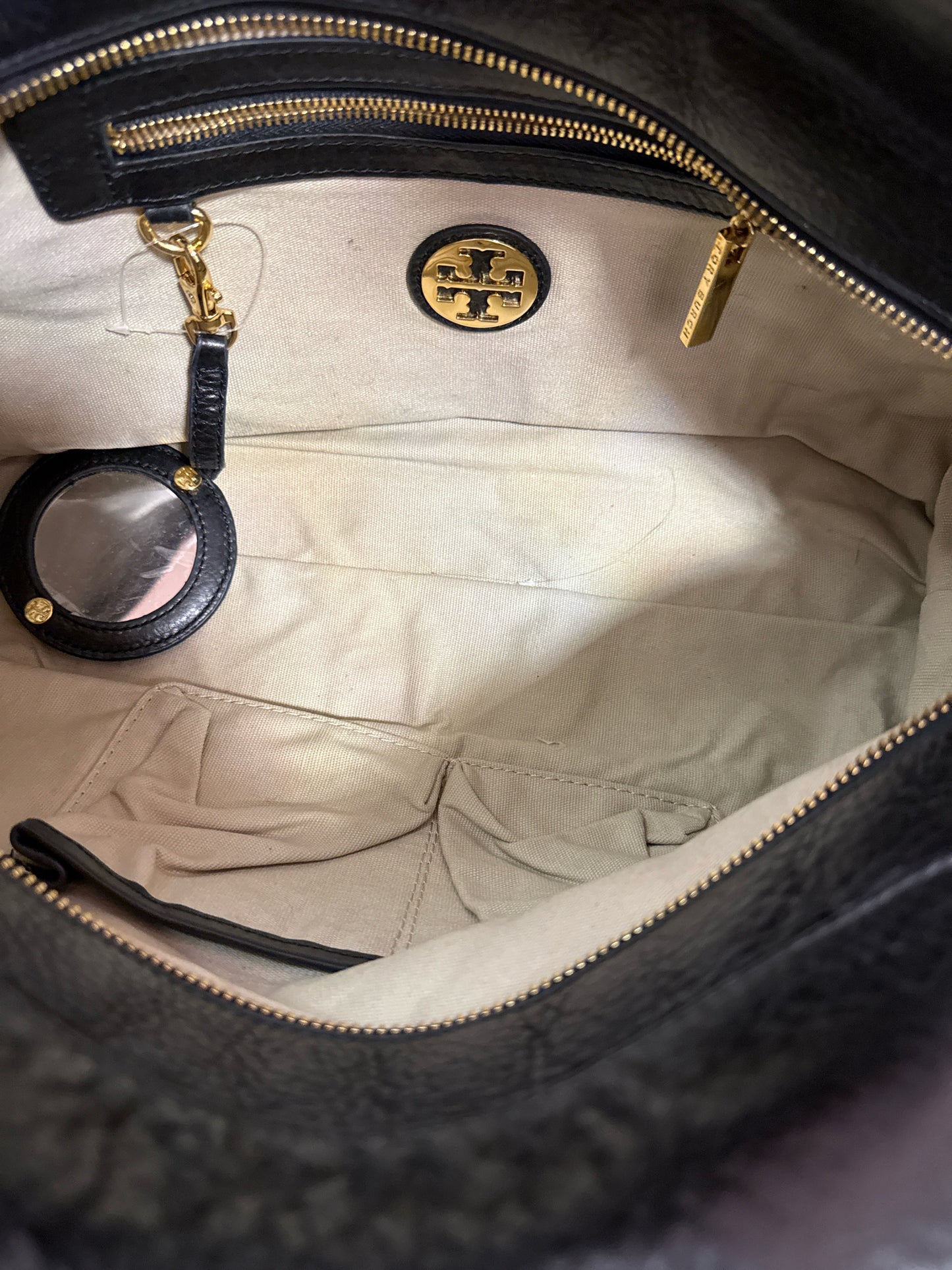 TORY BURCH BLACK LEATHER EMBOSSED T SHOULDER BAG W DUST