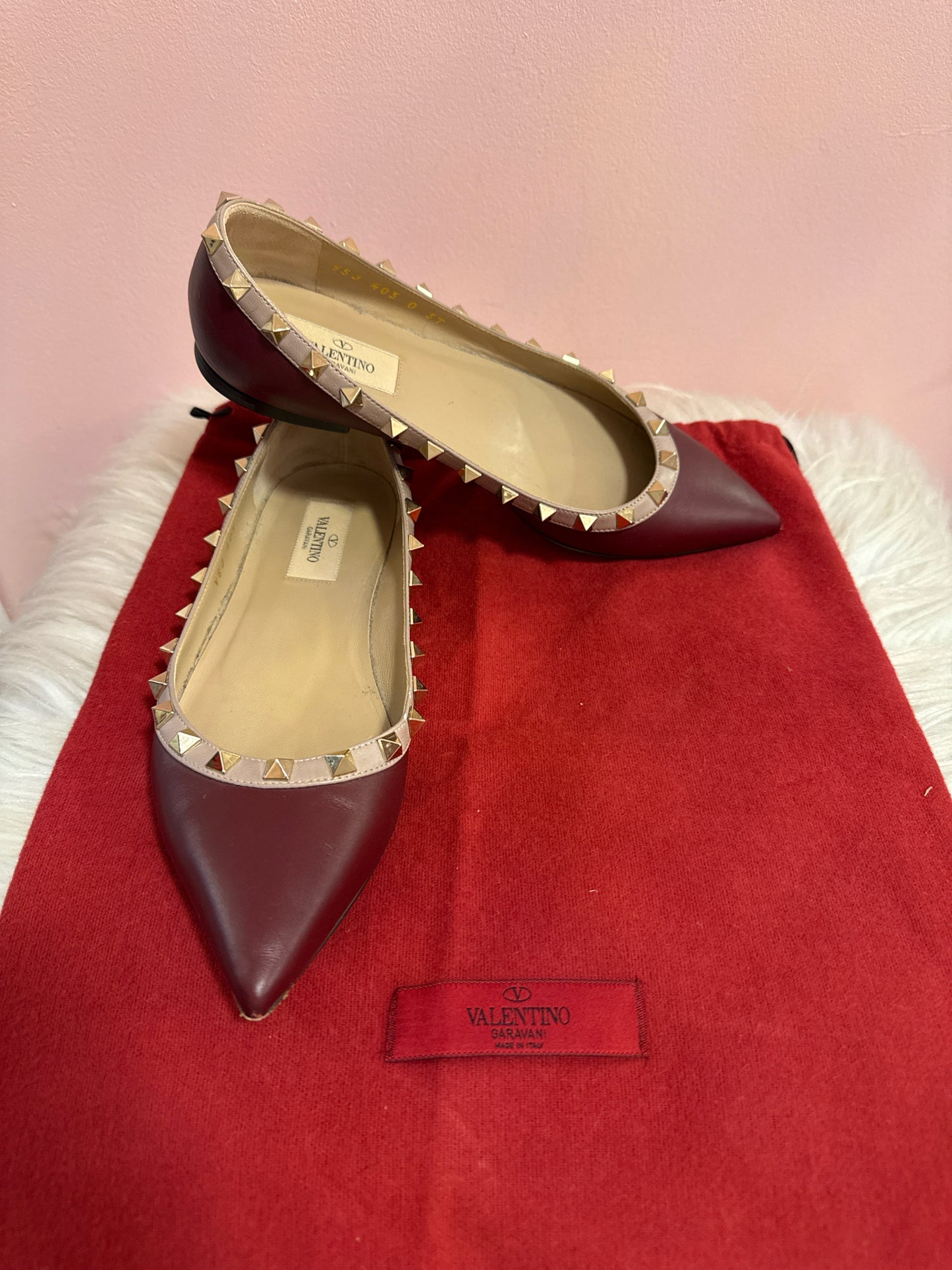 Valentino Garavani Rockstud Pointed -Toe Ballet Flats with Dust Bag