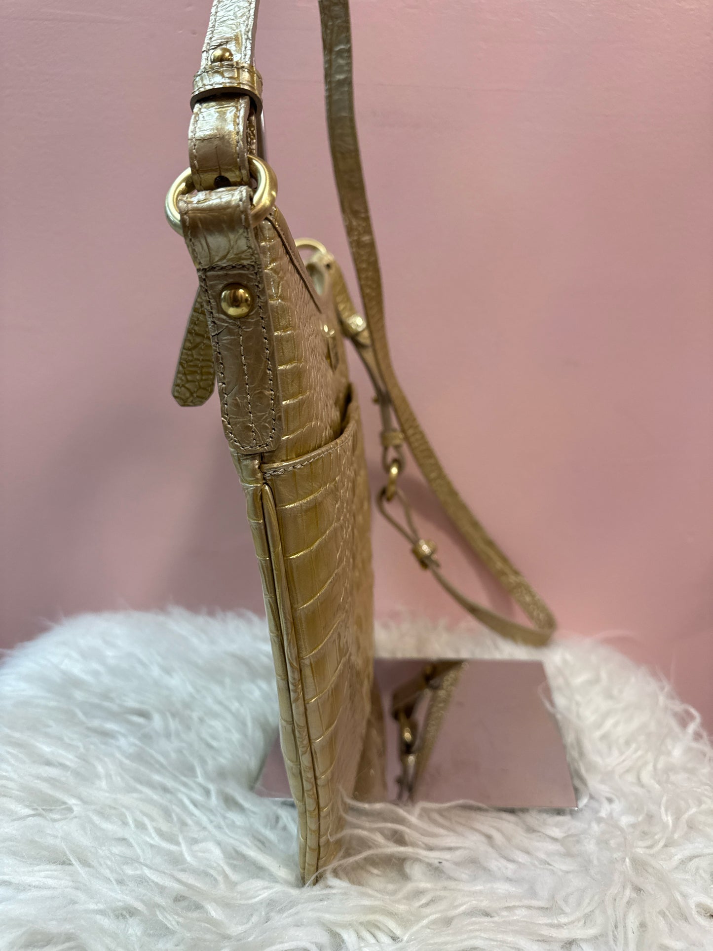 Brahmin Gold Croc Embossed Gold Cross Body / Shoulder Bag