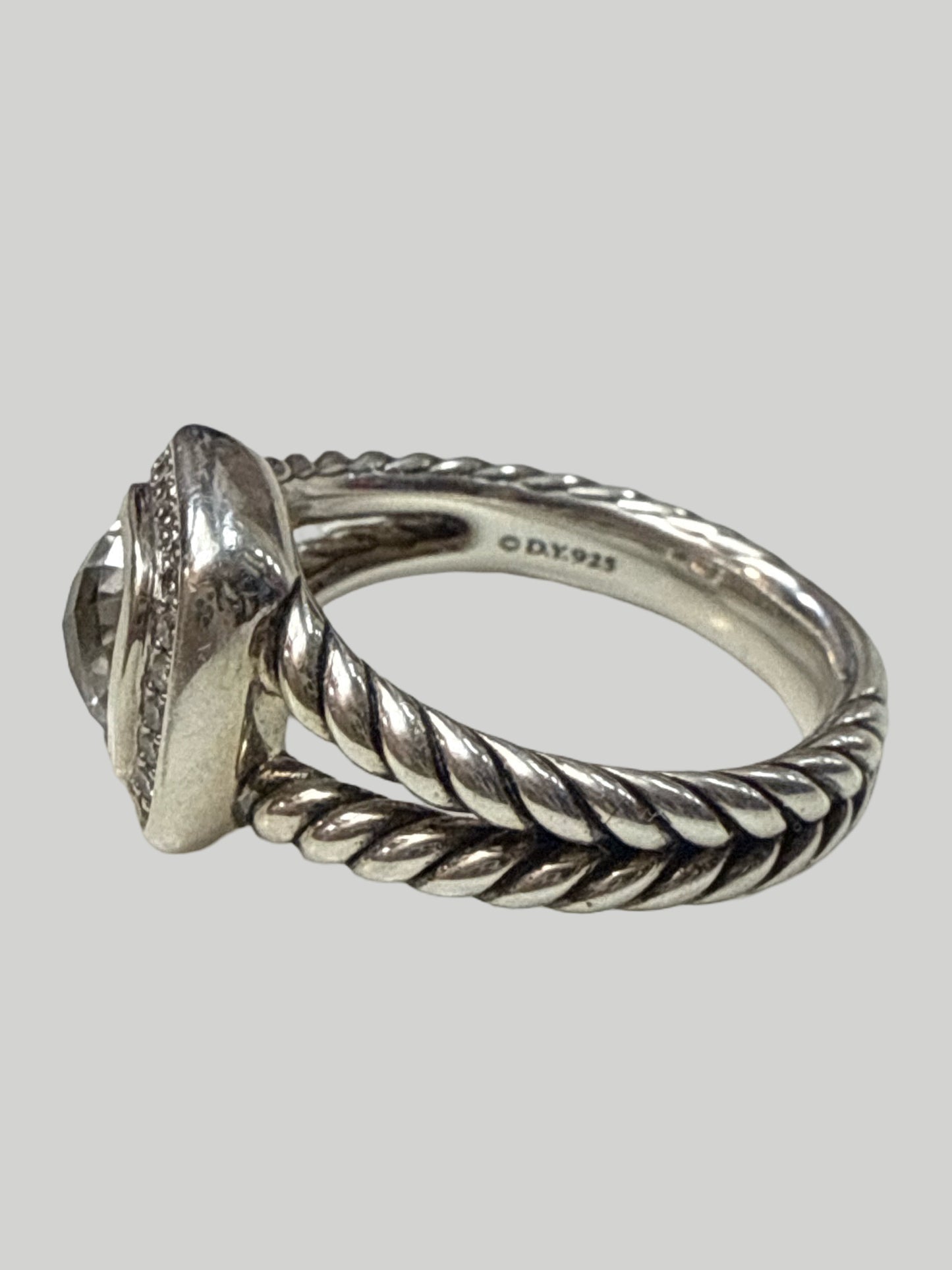 David Yurman Petit Albion Ring with Pave Diamonds Center Cut Stone